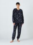 John Lewis Snowflake Velour Pyjama Set, Navy/Silver