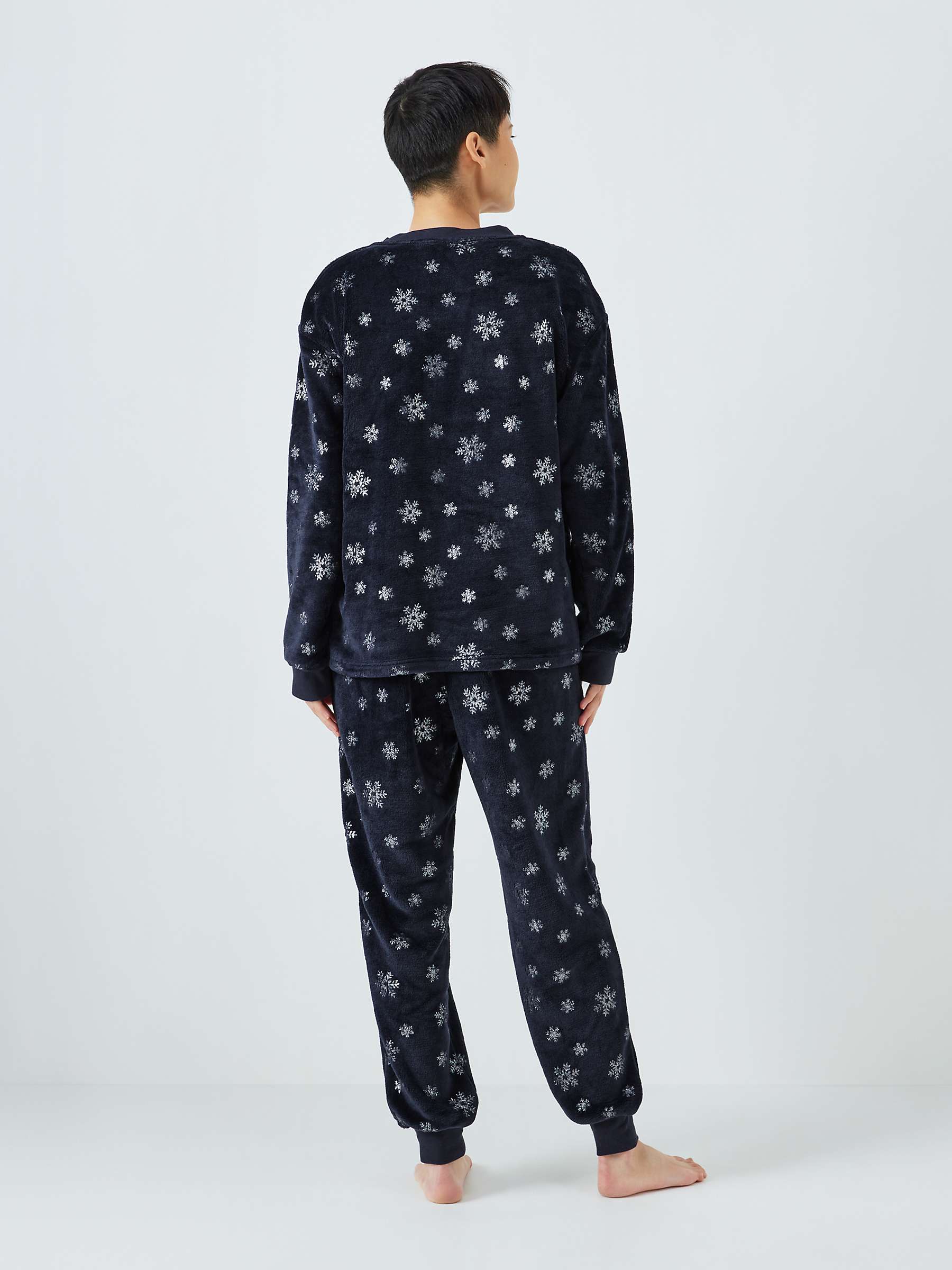 Buy John Lewis Snowflake Velour Pyjama Set, Navy/Silver Online at johnlewis.com