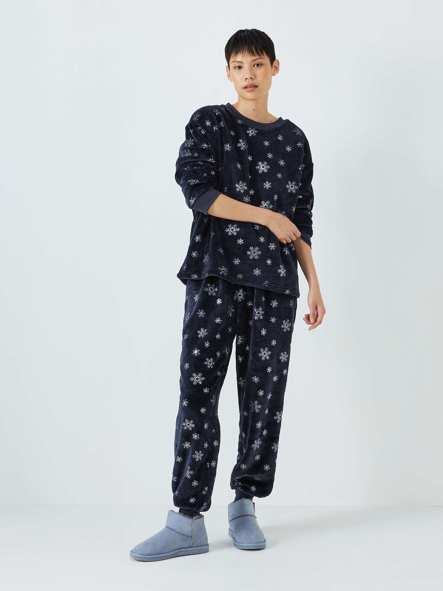 Buy John Lewis Snowflake Velour Pyjama Set, Navy/Silver Online at johnlewis.com