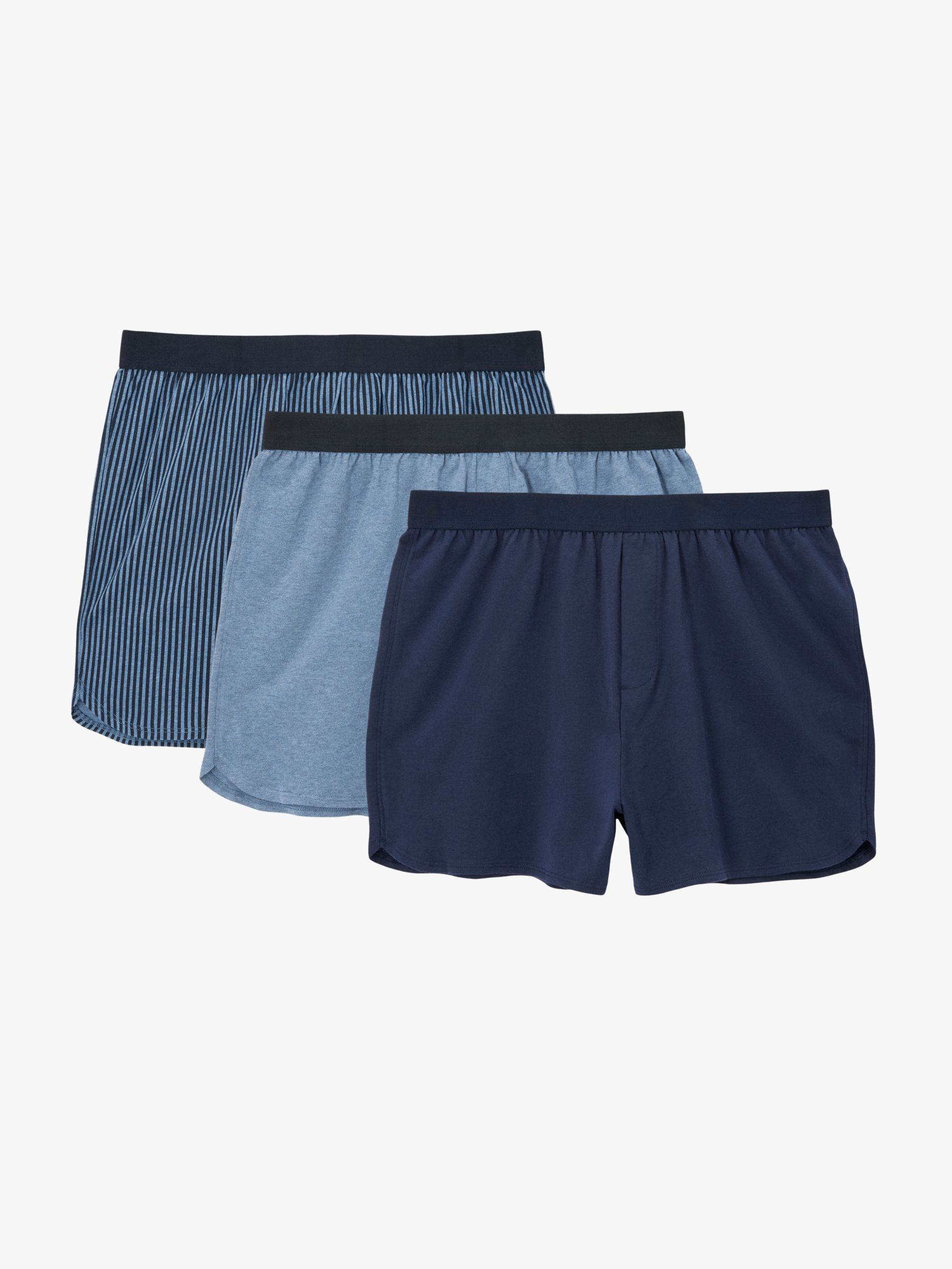 John Lewis ANYDAY Stretch Cotton Trunks, Pack of 3, Blue/Multi at John ...