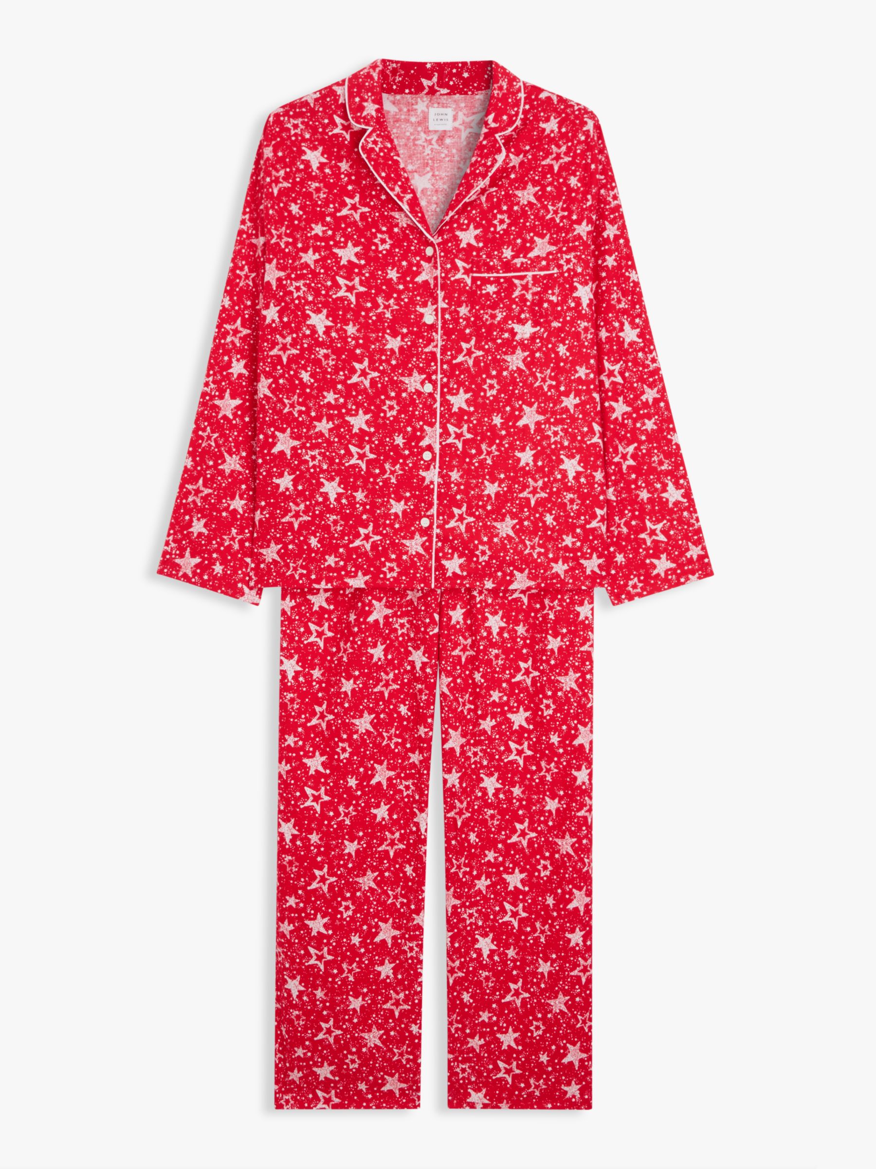 John Lewis Family Star Shirt Pyjama Set, Red, 8