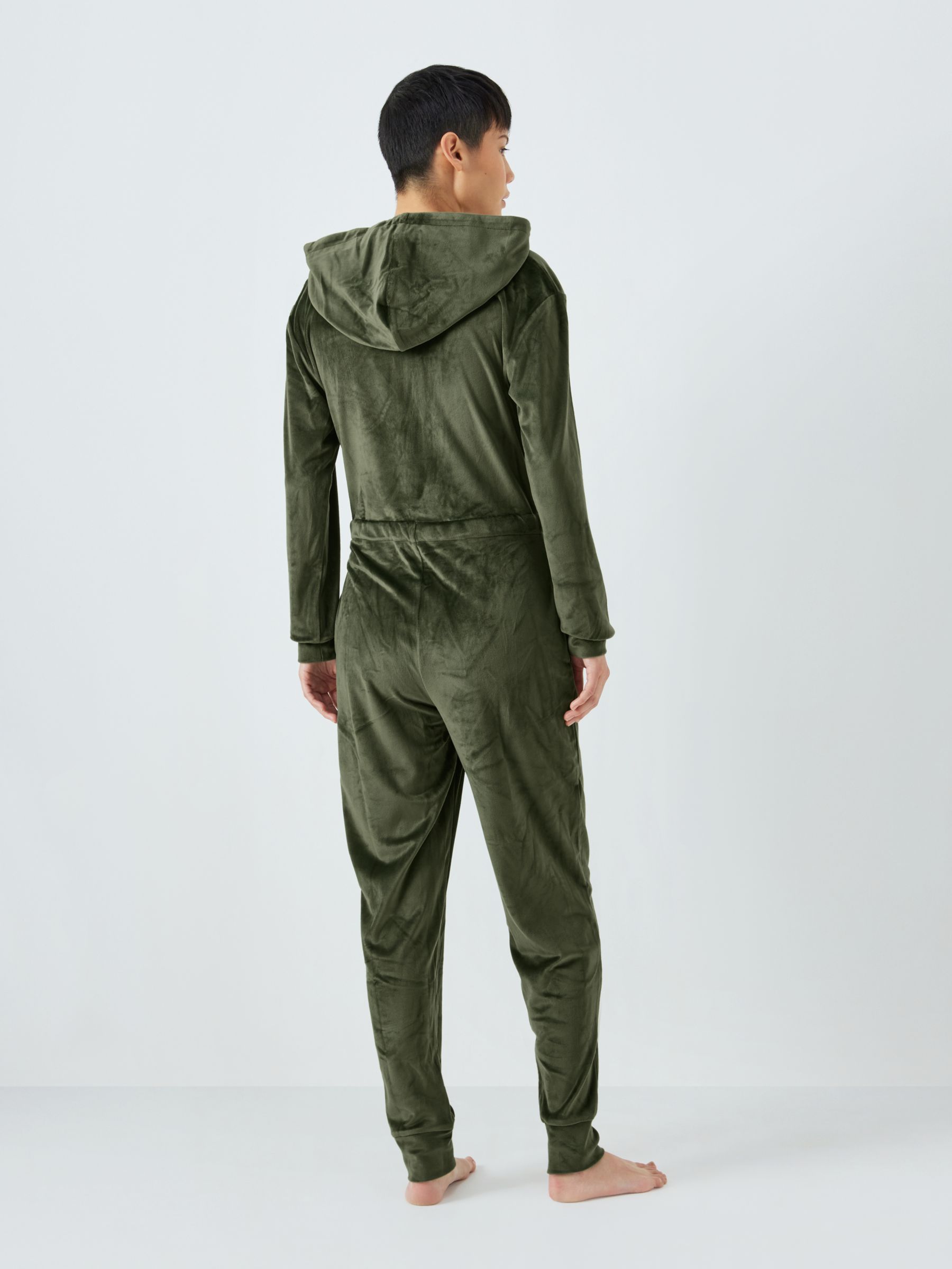 John Lewis Cleo Velour Onesie Khaki at John Lewis Partners