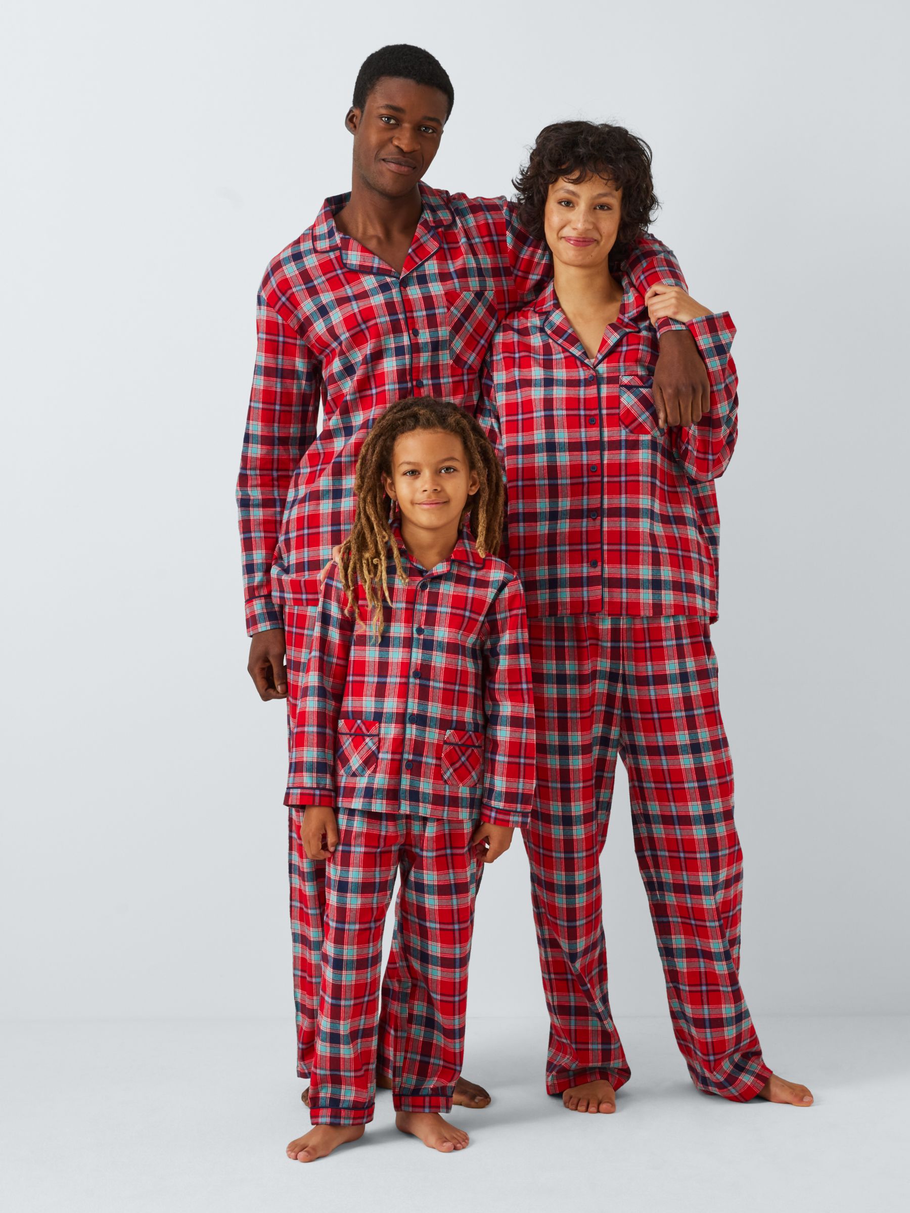 John Lewis Family Plaid Check Shirt Pyjama Set, Red, 8