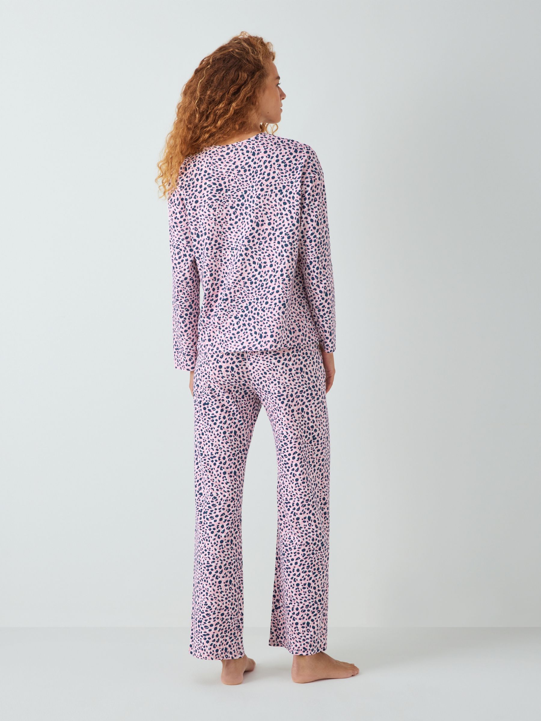 John Lewis ANYDAY Maeve Animal Print Jersey Pyjama Set, Pink