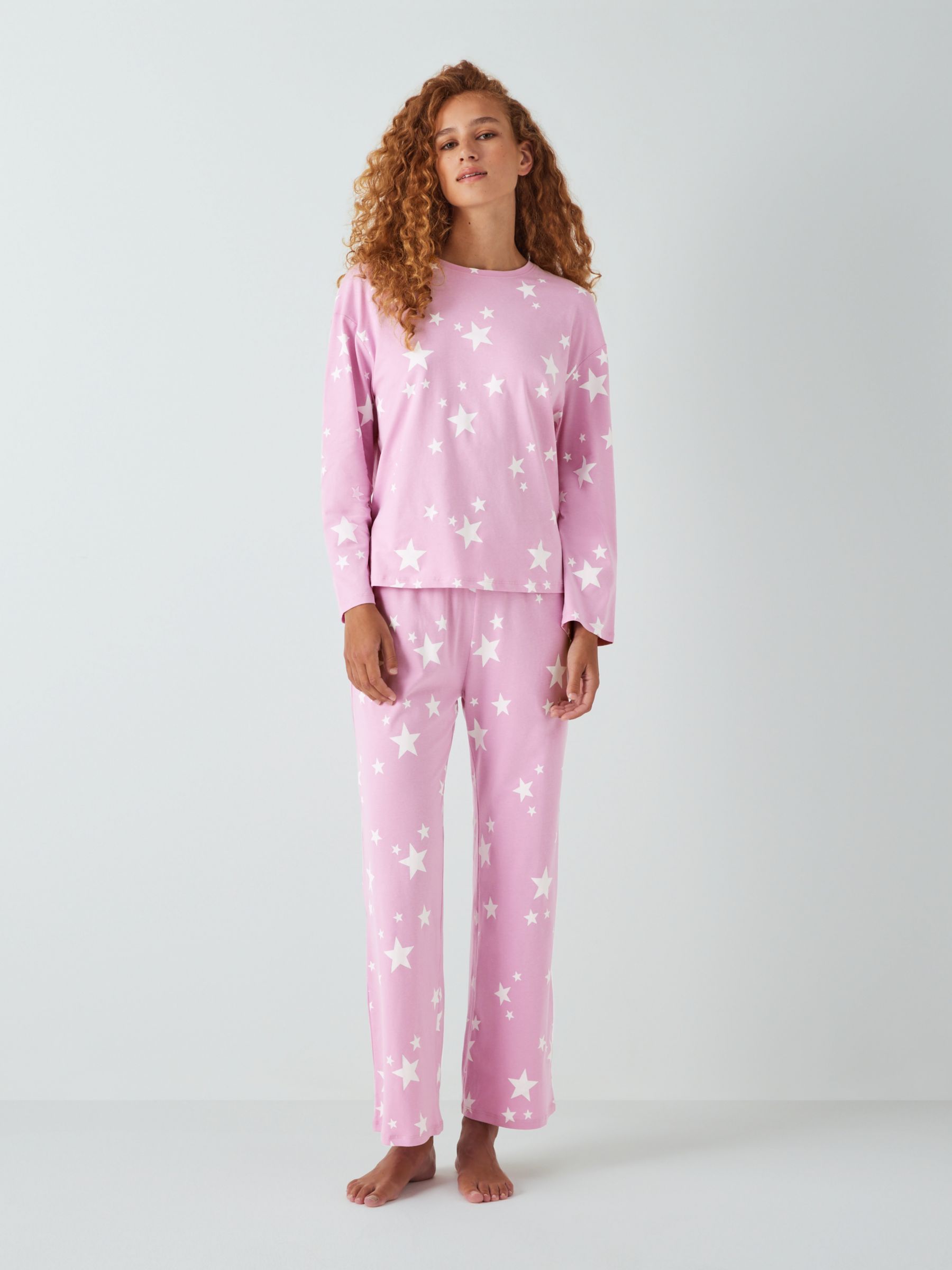 John Lewis ANYDAY Mira Star Straight Leg Jersey Pyjama Set Pink