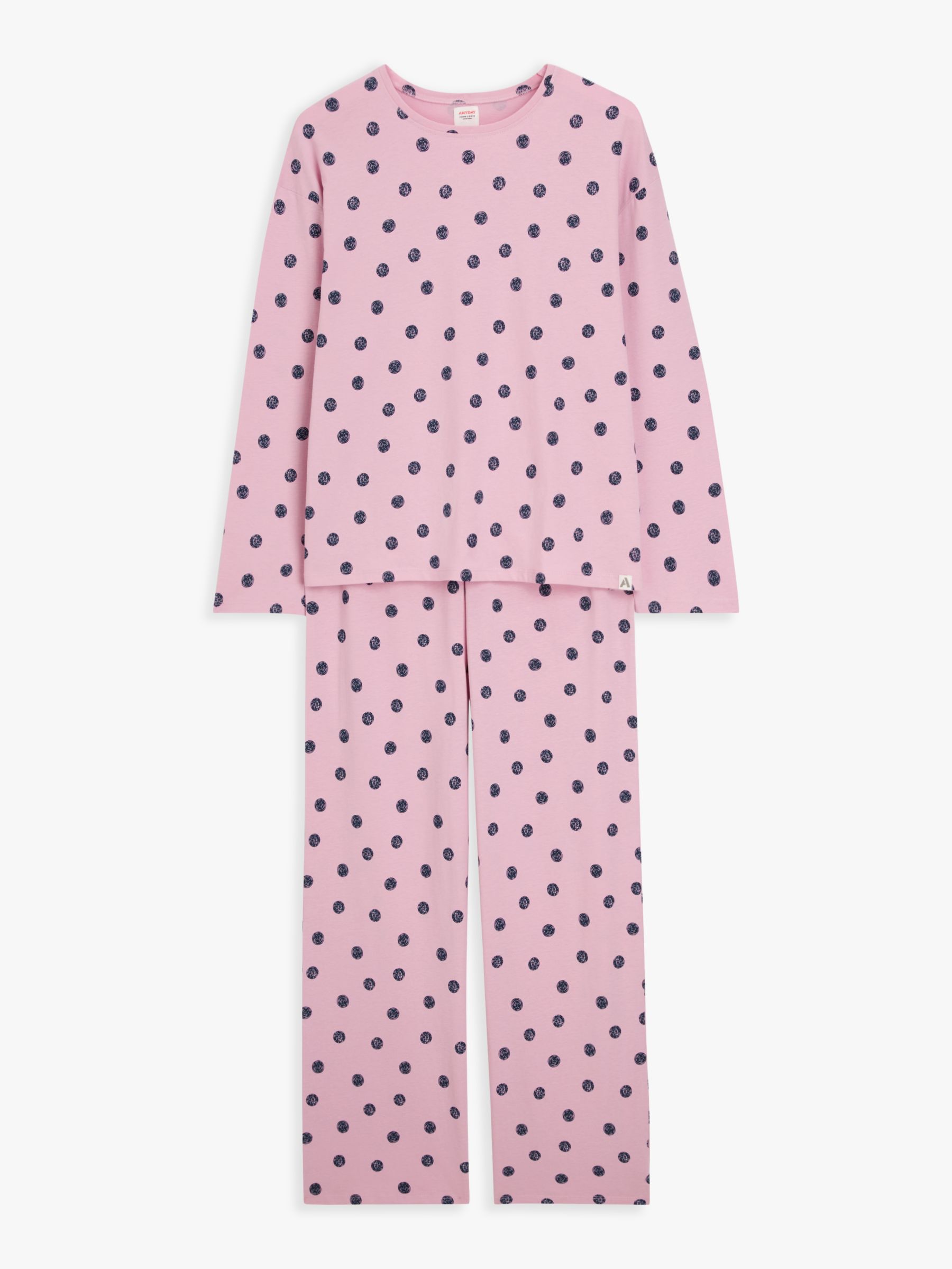 John Lewis ANYDAY Andie Sketch Spot Print Jersey Pyjama Set, Pink at ...