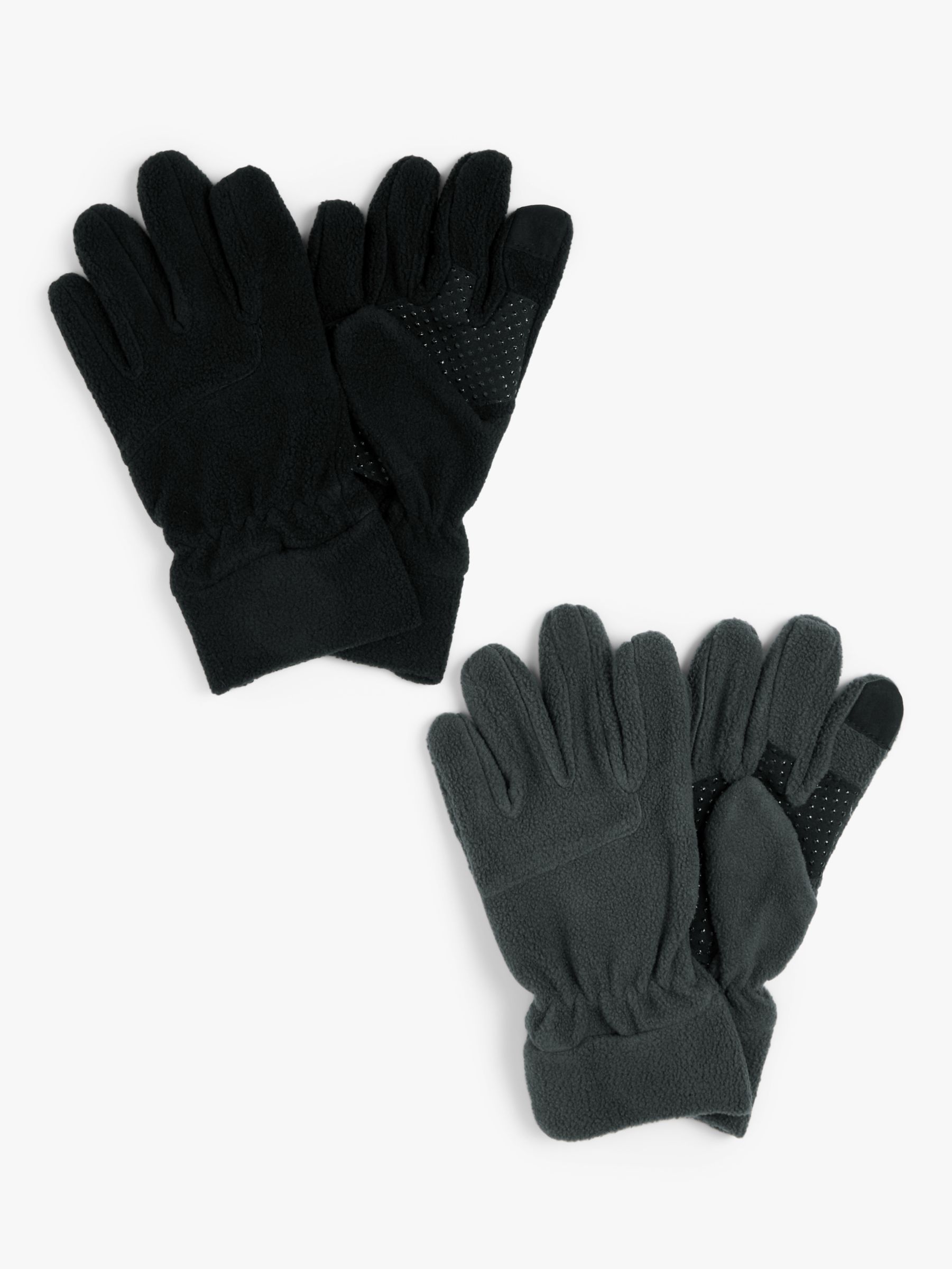 John Lewis Kids' Fleece Gloves, Pack of 2, Black/Grey, 6-8 years