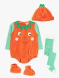 John Lewis Baby Pumpkin Stripe 4 Piece Costume Set, Orange/Green