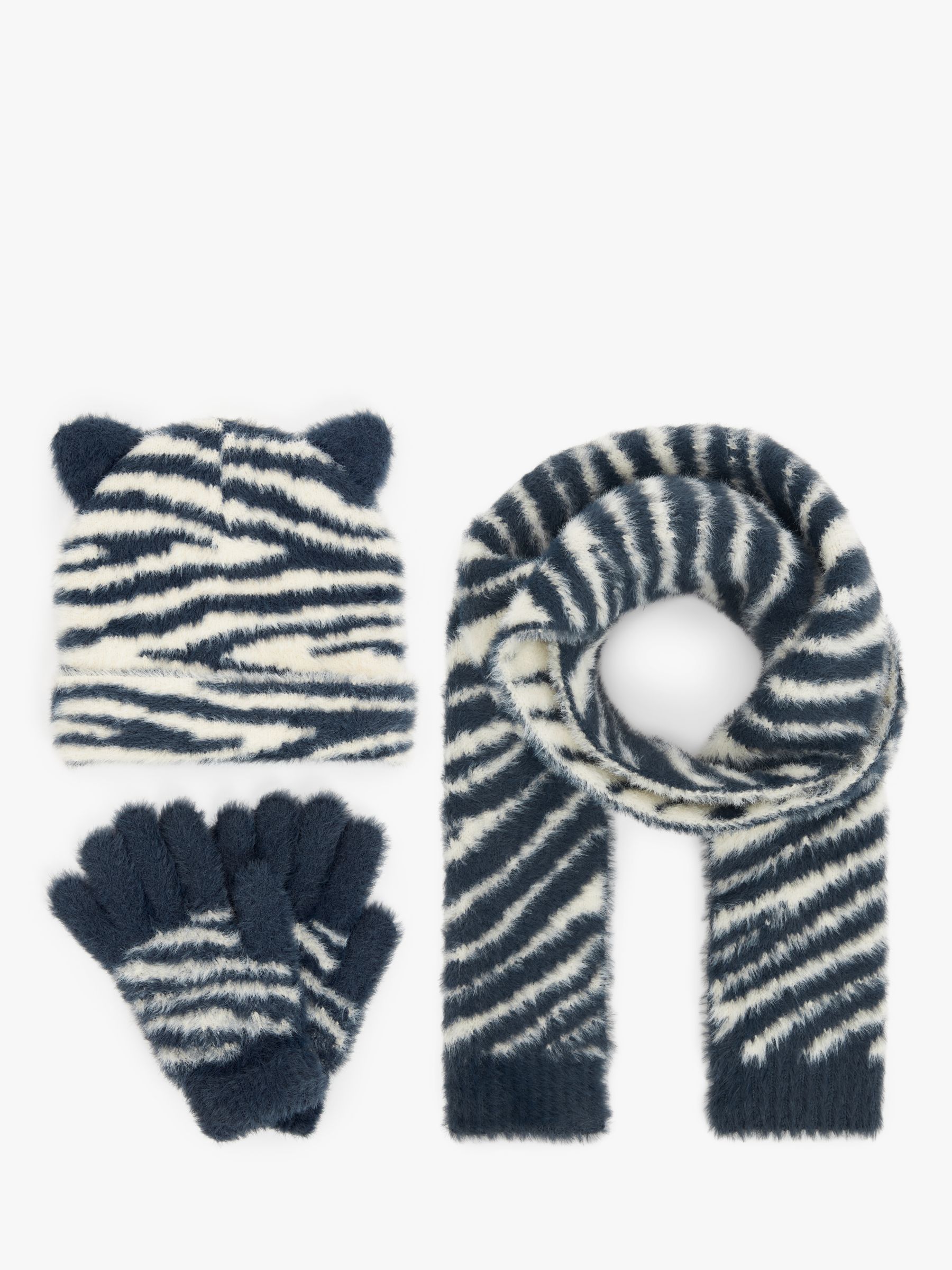 John Lewis Kids' Zebra Scarves & Gloves & Beanie Set, Multi, 6-8 years