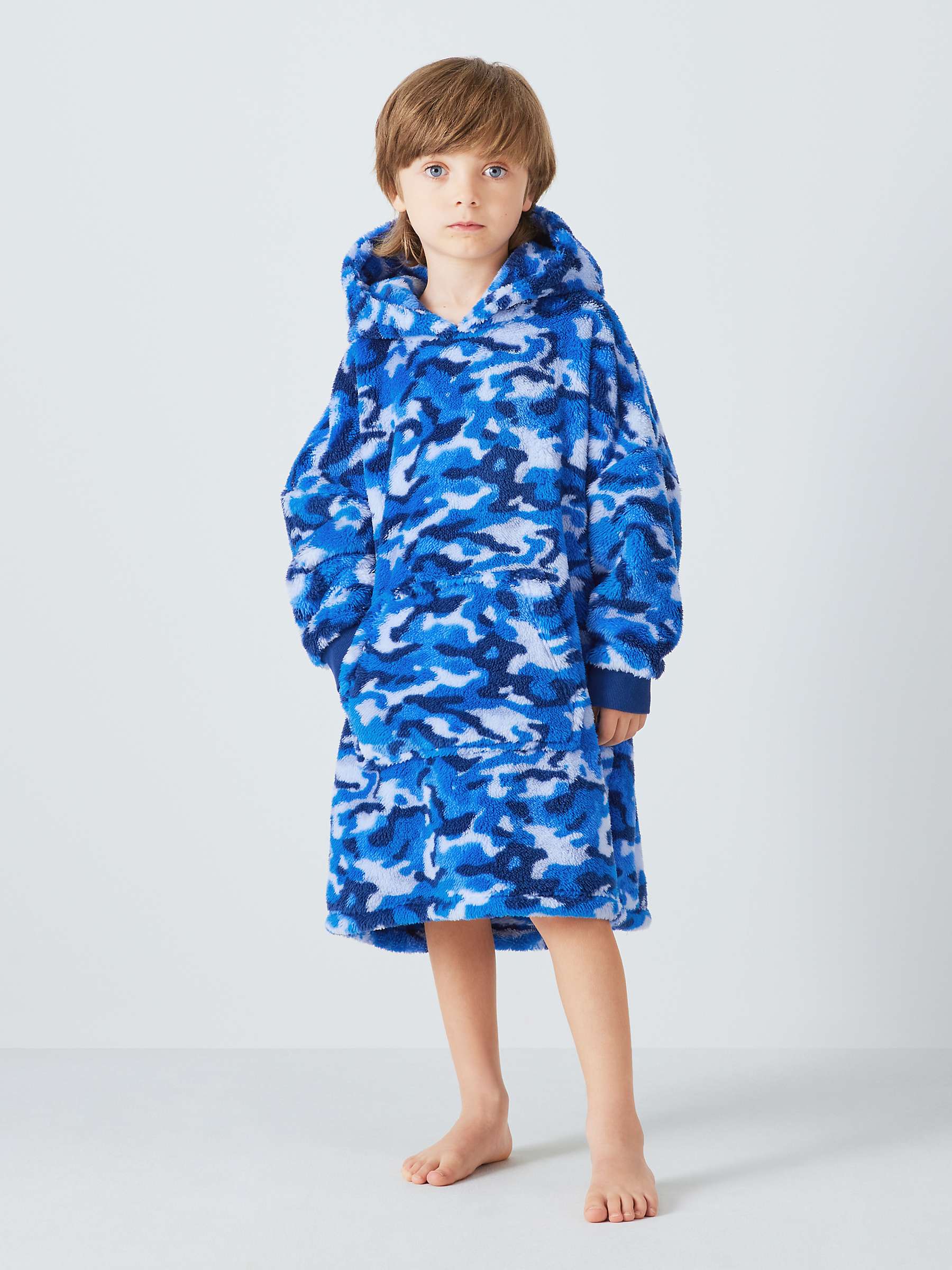 Buy John Lewis Kids' Camo Long Oversized Fleece Blanket Hoodie, Blue Online at johnlewis.com