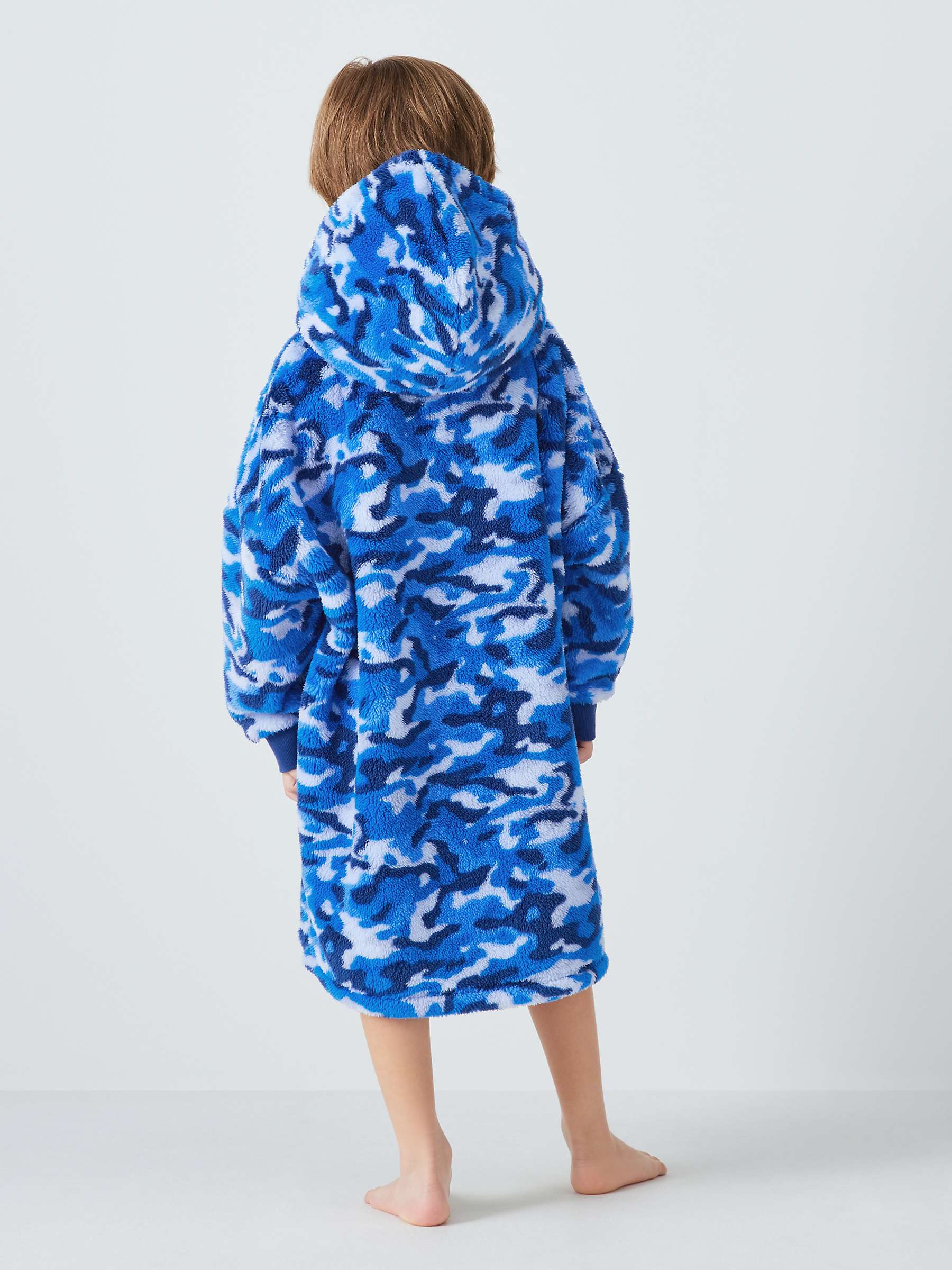Buy John Lewis Kids' Camo Long Oversized Fleece Blanket Hoodie, Blue Online at johnlewis.com
