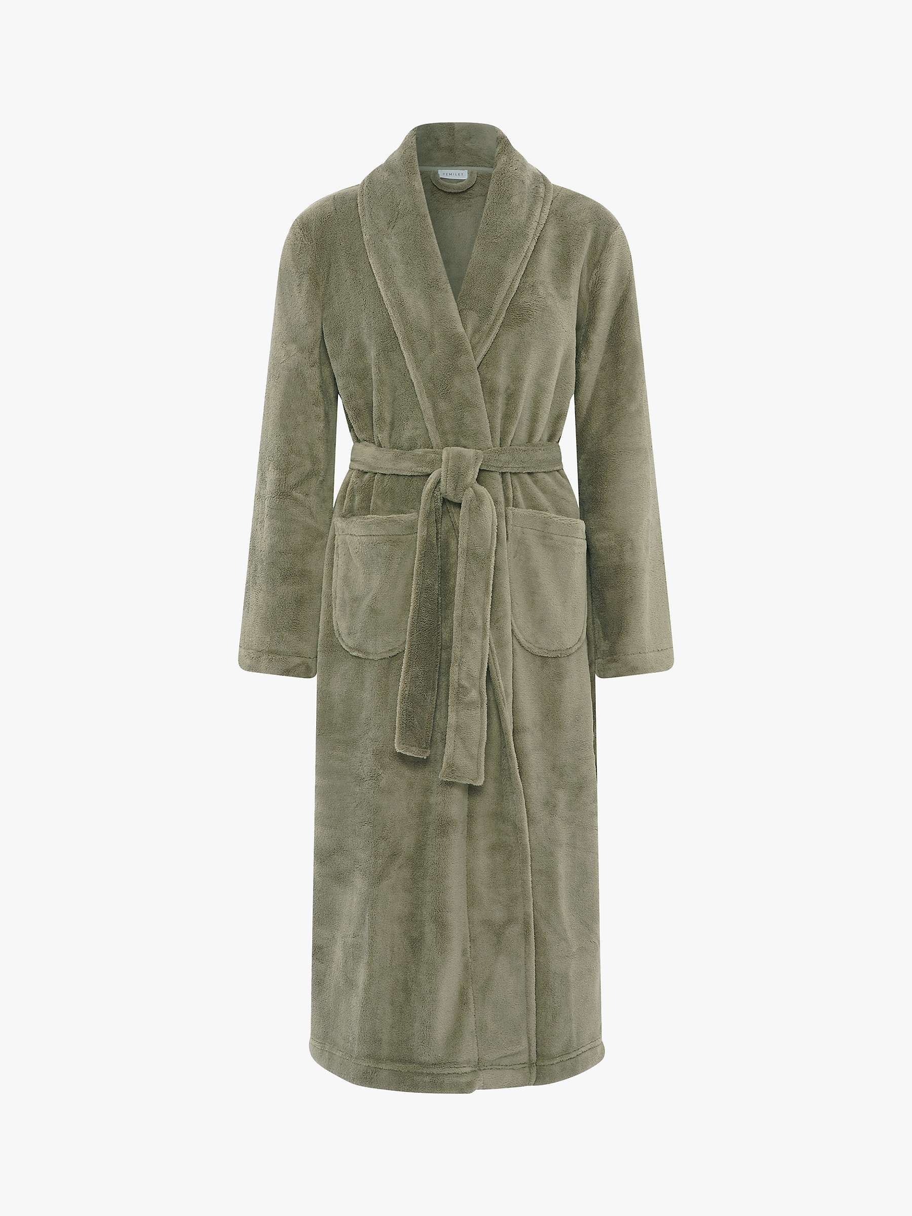 Femilet Teddy Soft Feel Dressing Gown, Khaki Green at John Lewis & Partners