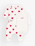 Petit Bateau Baby Hearts Organic Cotton Bodysuit with Cardigan & Trousers Set, Marshmallow/Terkuit