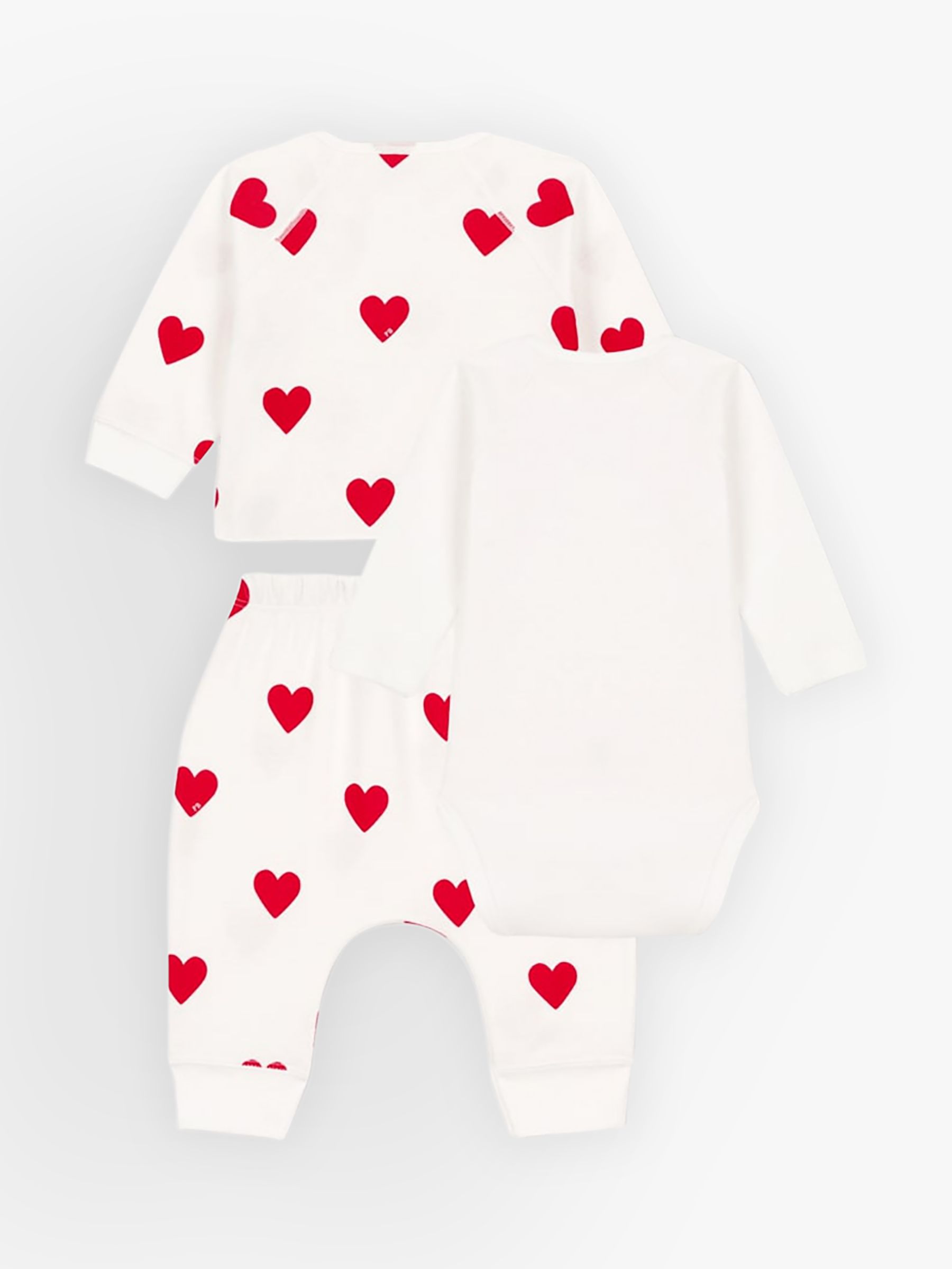 Buy Petit Bateau Baby Hearts Organic Cotton Bodysuit with Cardigan & Trousers Set, Marshmallow/Terkuit Online at johnlewis.com