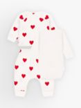 Petit Bateau Baby Hearts Organic Cotton Bodysuit with Cardigan & Trousers Set, Marshmallow/Terkuit