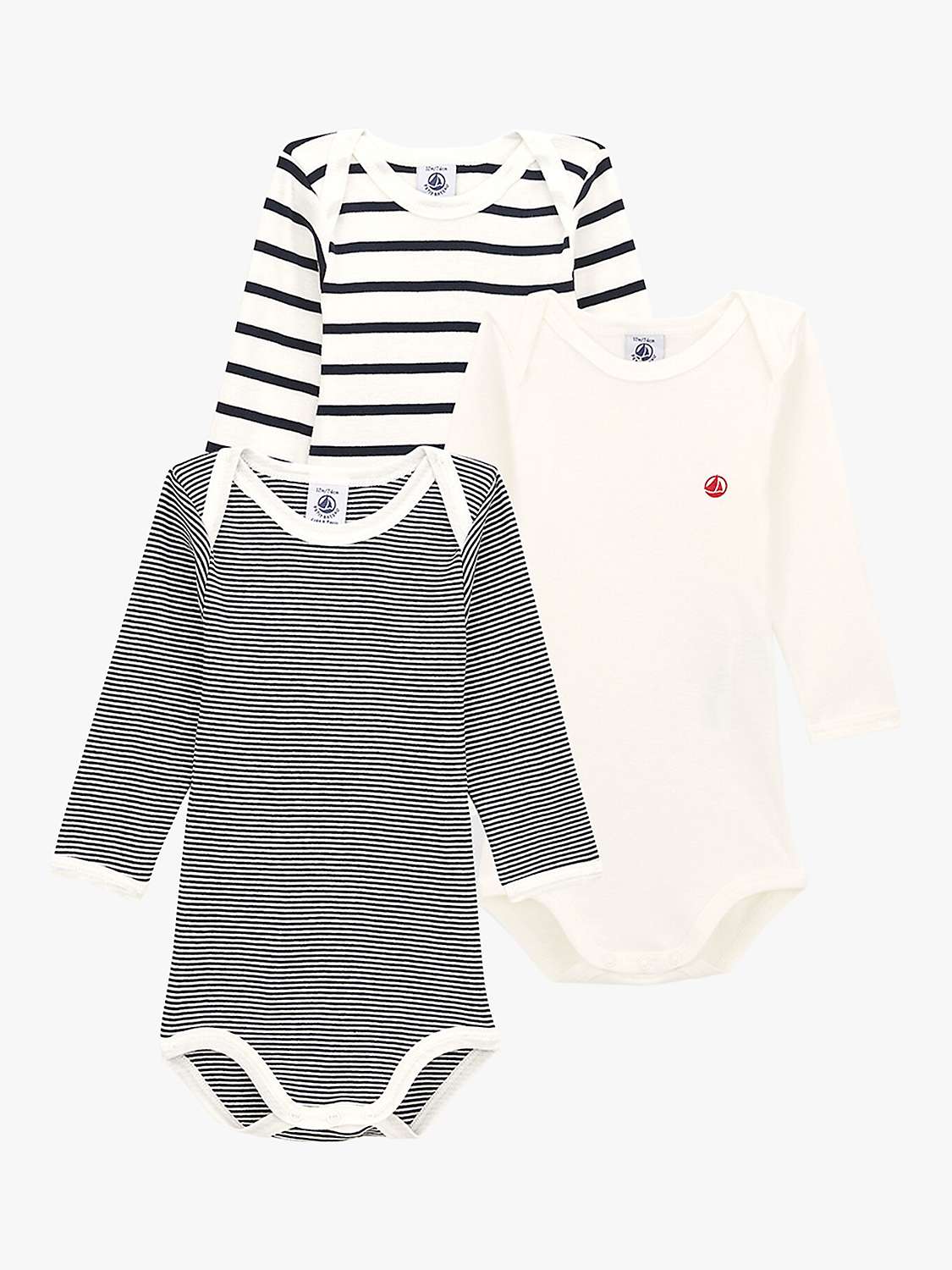 Buy Petit Bateau Baby Long Sleeve Bodysuits, Pack of 3, Multi Online at johnlewis.com
