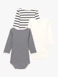 Petit Bateau Baby Long Sleeve Bodysuits, Pack of 3, Multi