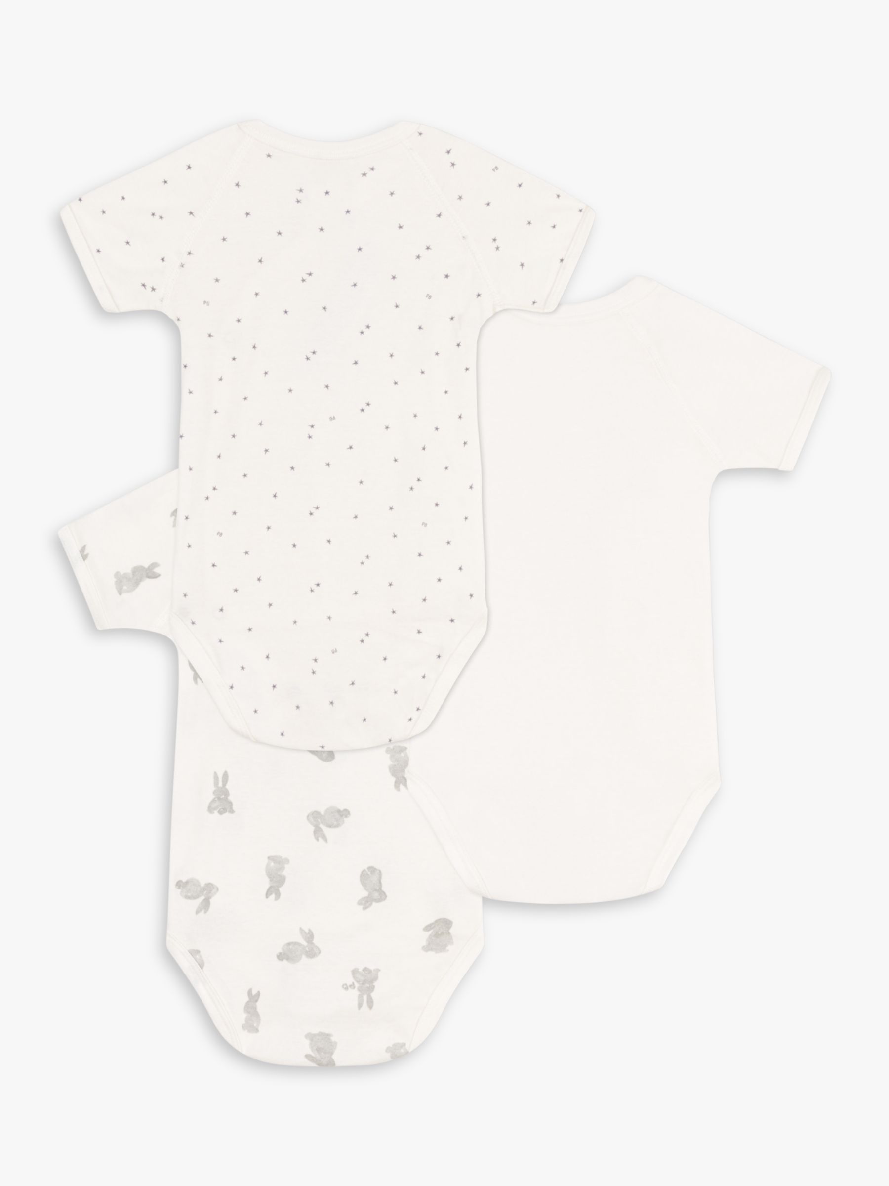 Buy Petit Bateau Baby Rabbit Star and Plain Bodysuit, Pack of 3, White/Multi Online at johnlewis.com