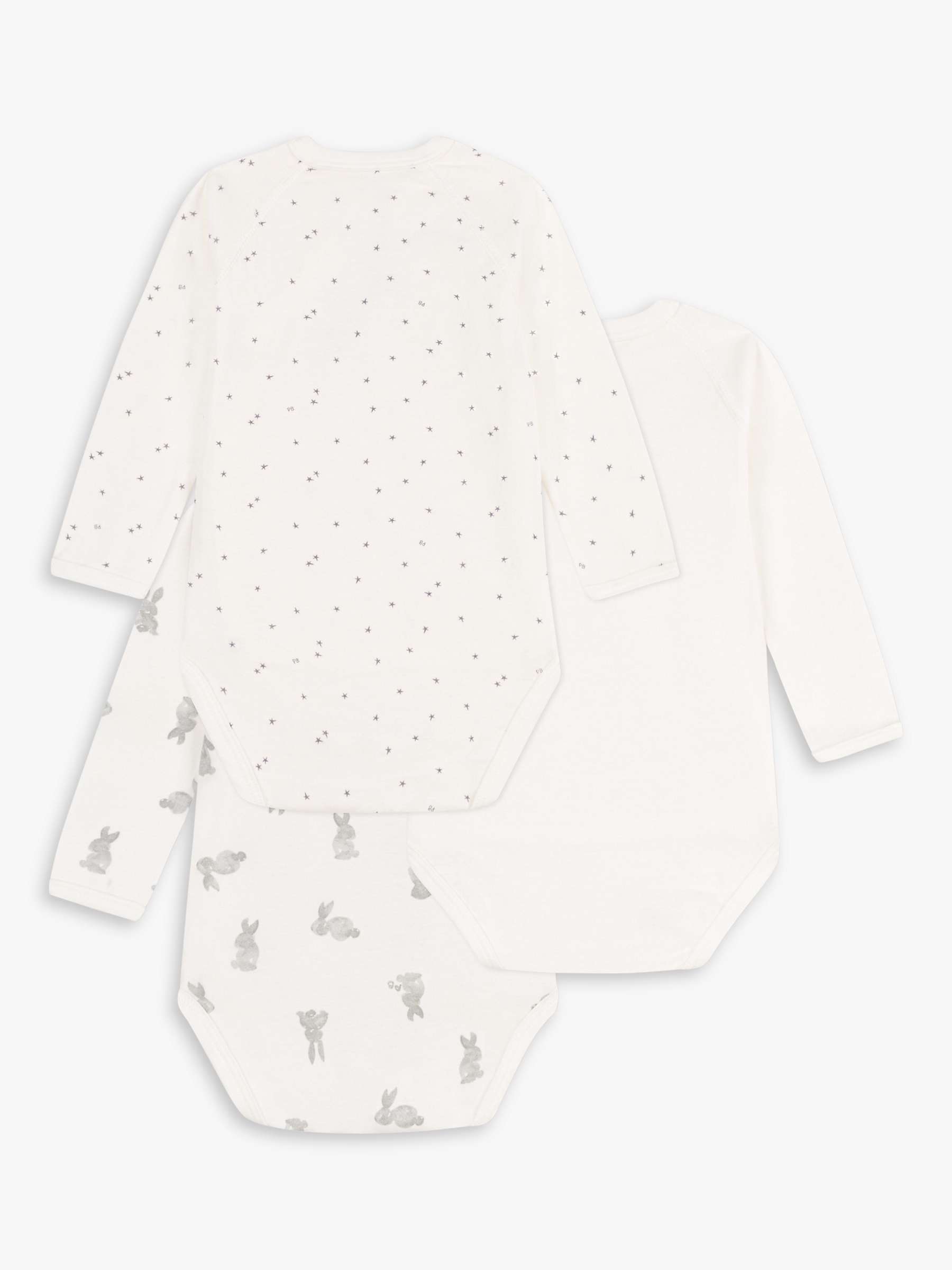 Buy Petit Bateau Baby Rabbit Star and Plain Long Sleeve Bodysuit, Pack of 3, Cream/Multi Online at johnlewis.com