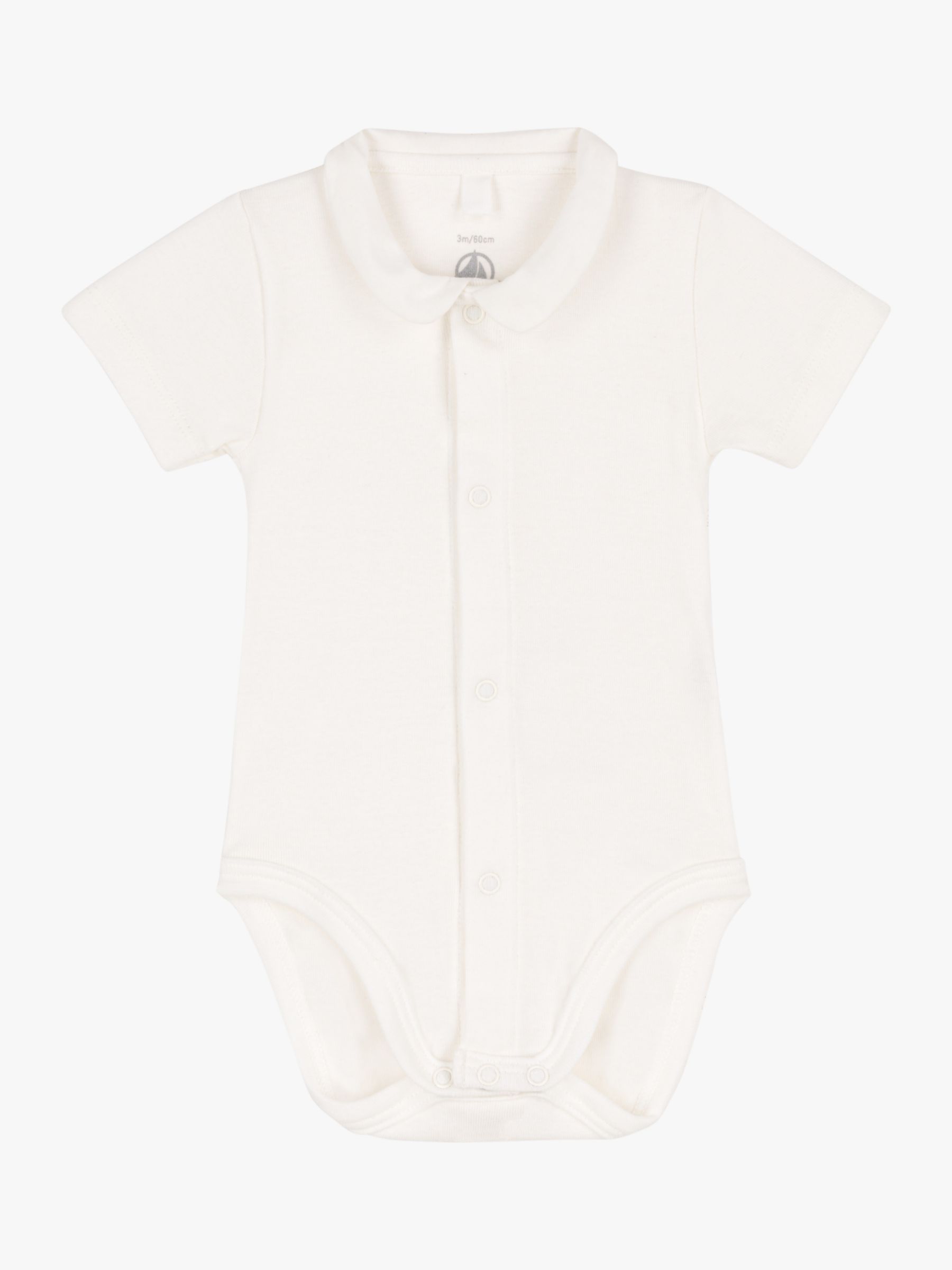 Petit Bateau Baby Organic Cotton Short Sleeve Peter Pan Collar Bodysuit, Marshmallow