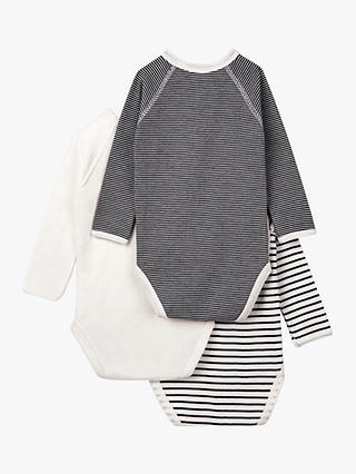 Petit Bateau Stripe Baby Long Sleeve Wrap Bodysuit, Pack of 3, White/Multi
