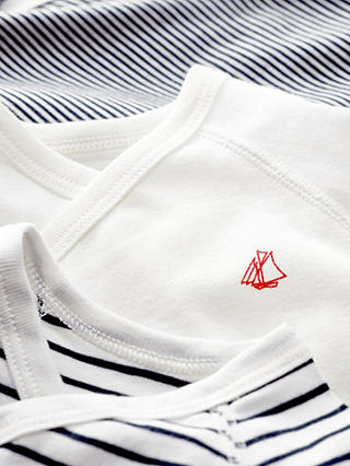 Petit Bateau Stripe Baby Long Sleeve Wrap Bodysuit, Pack of 3, White/Multi