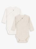 Petit Bateau Baby Ribbed Long Sleeve Bodysuit, Pack of 2, White/Cream