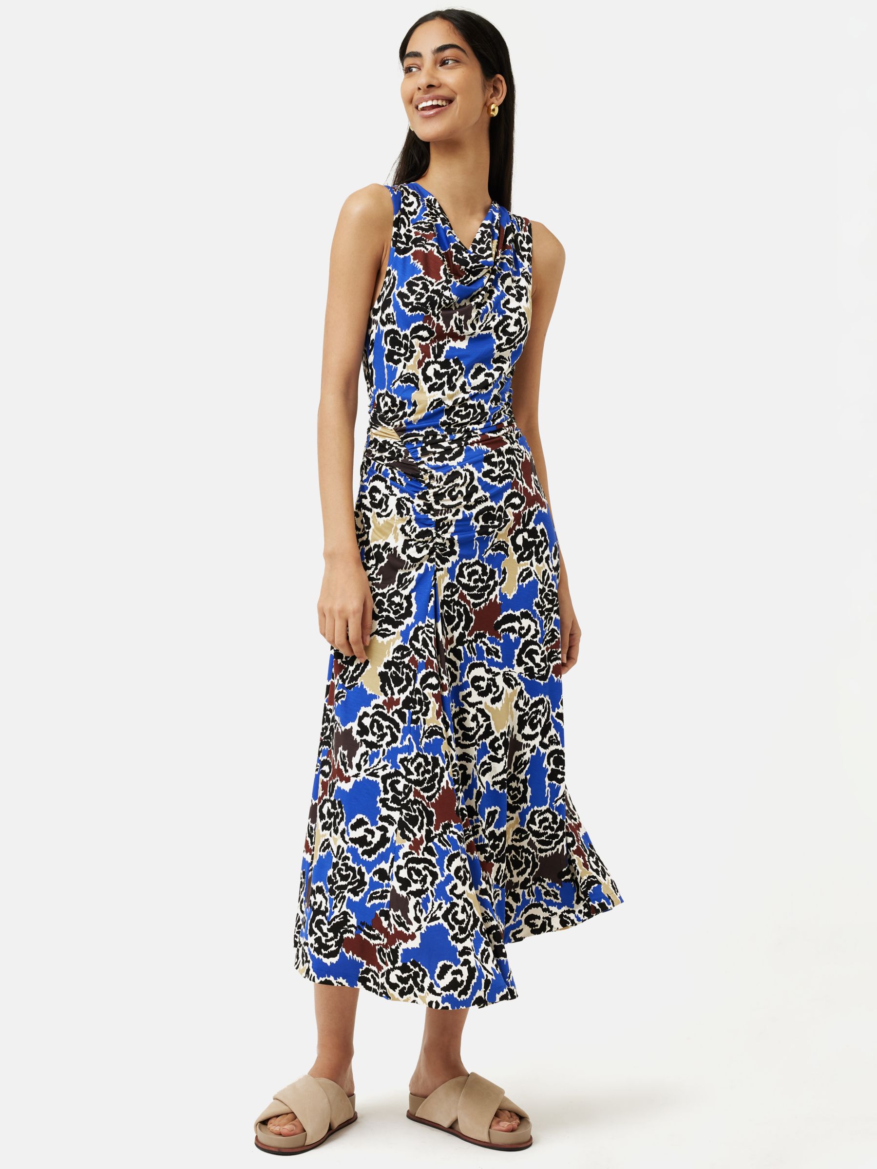 Jigsaw Brushed Rose Jersey Midi Dress Blue Multi At John Lewis Partners   006504083