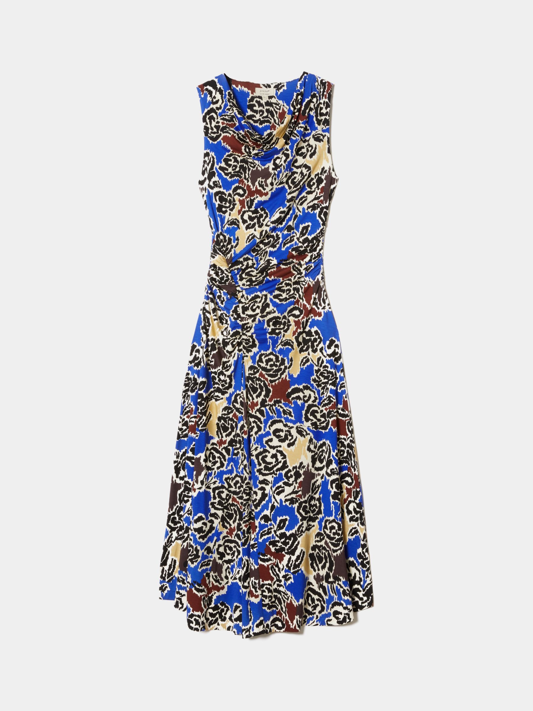Jigsaw Brushed Rose Jersey Midi Dress, Blue/Multi at John Lewis & Partners