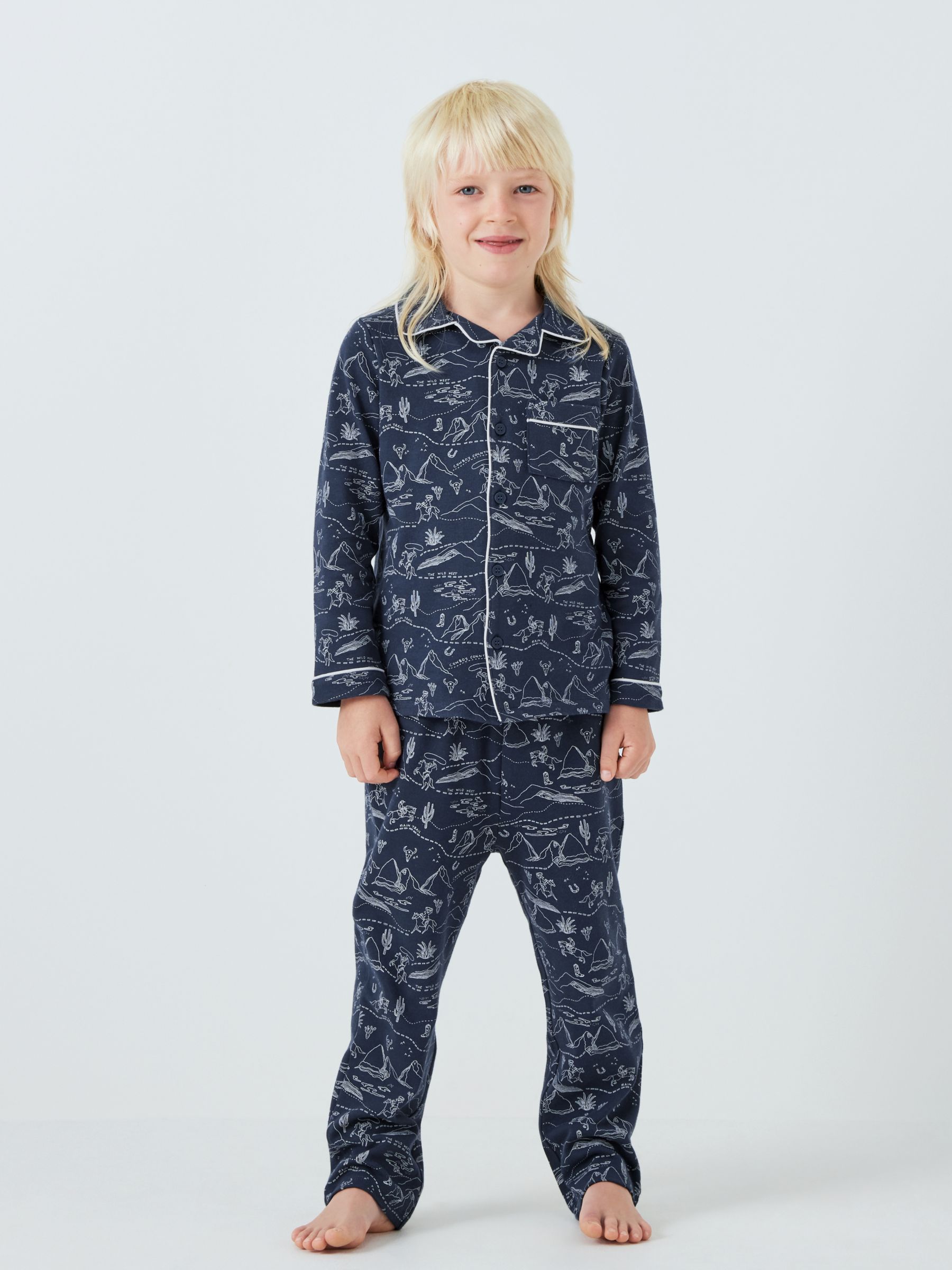 Navy Blue Pajama Set With White Linings