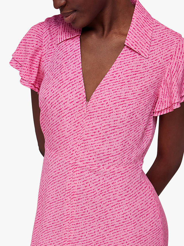 Whistles Nina Diagonal Fleck Print Midi Dress, Pink/Multi