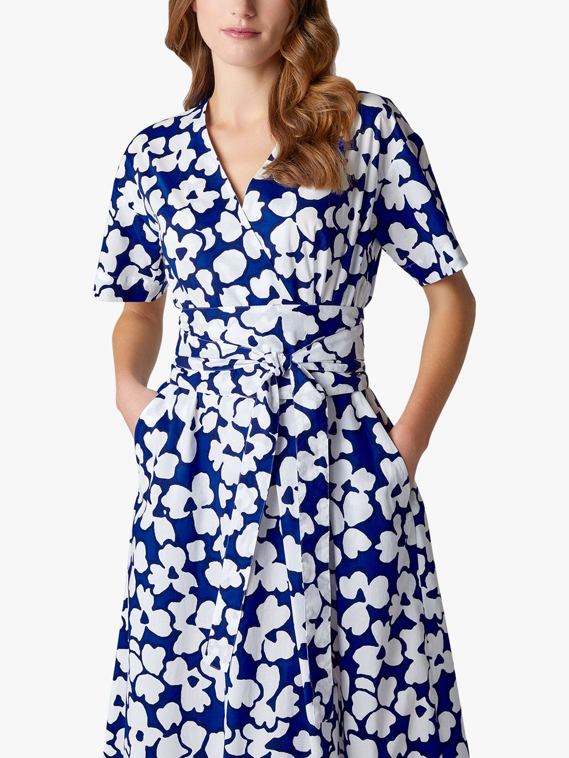 Jasper Conran London Floral Midi Wrap Dress, Blue, 8