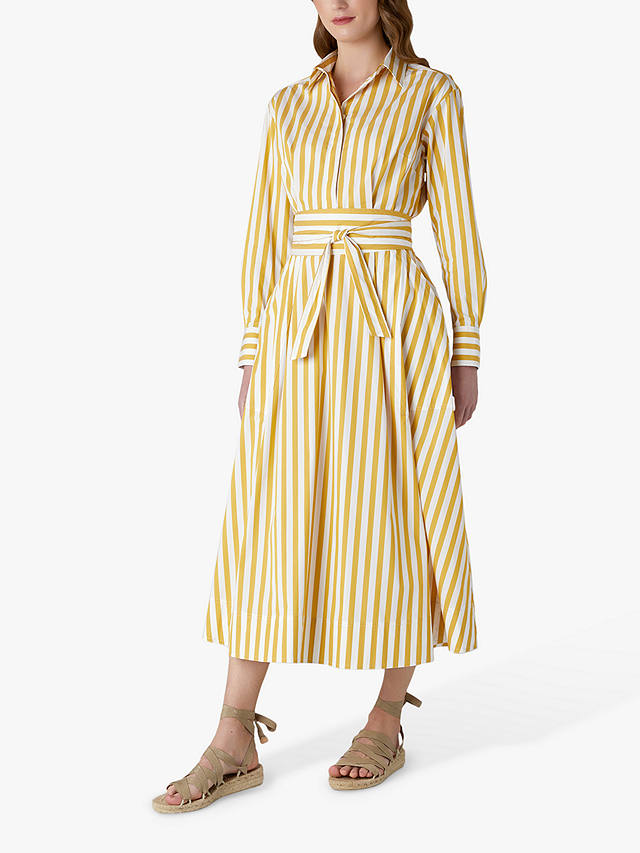 Jasper Conran Blythe Full Skirt Shirt Midi Dress, Yellow/Multi