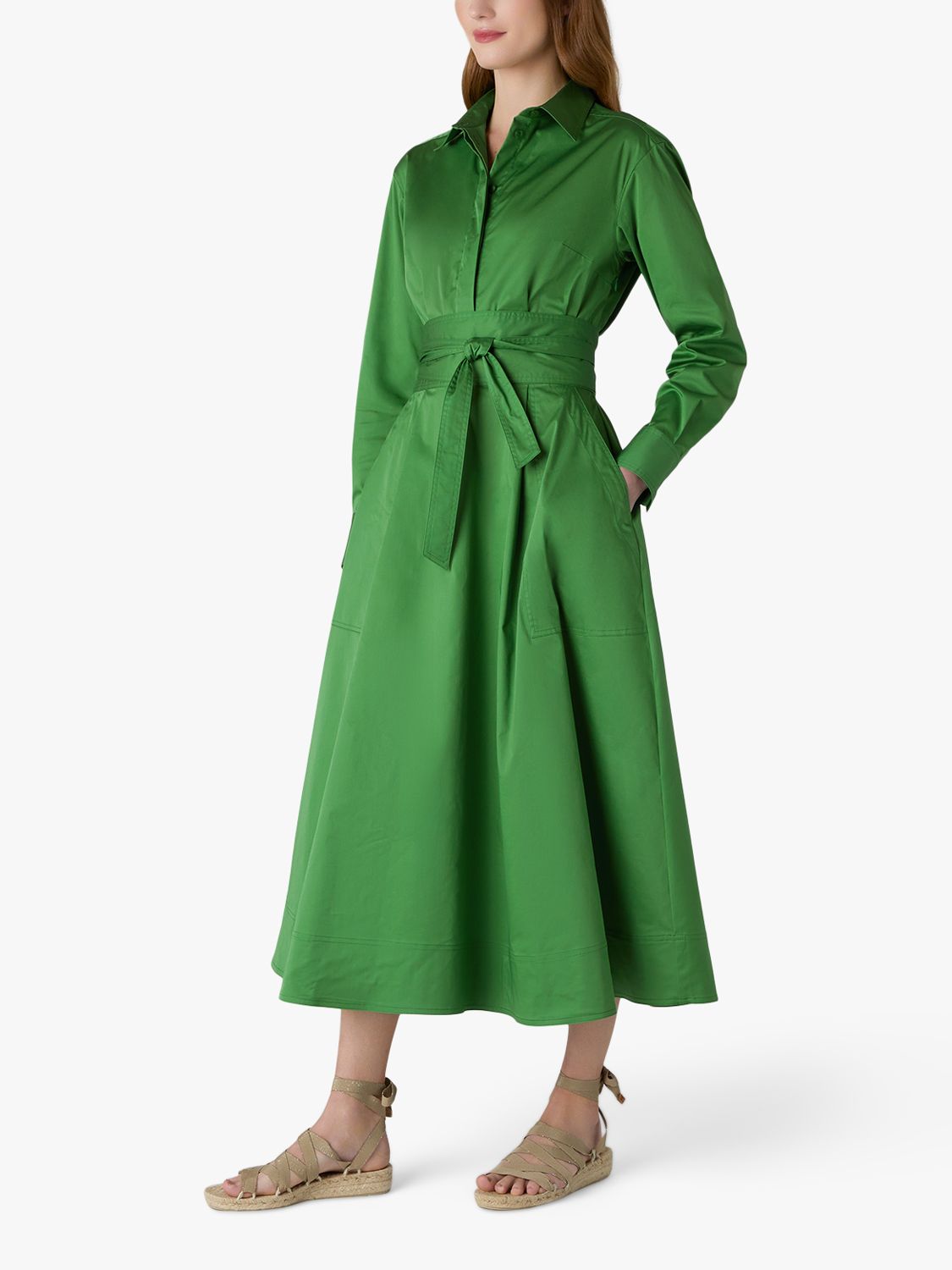 Jasper Conran Blythe Shirt Midi Dress, Green at John Lewis & Partners
