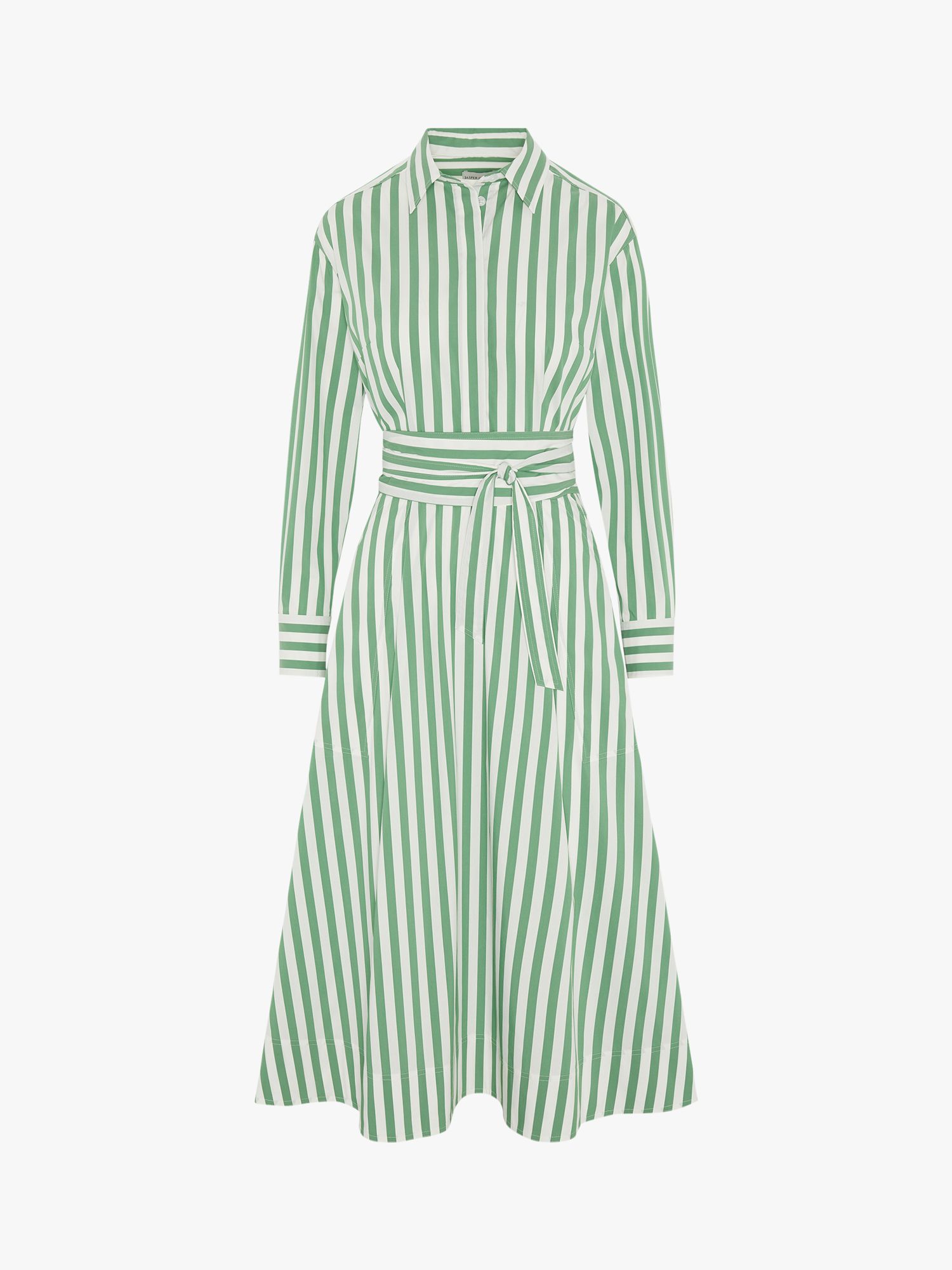 Jasper Conran Blythe Full Skirt Shirt Midi Dress, Green/Multi at John ...