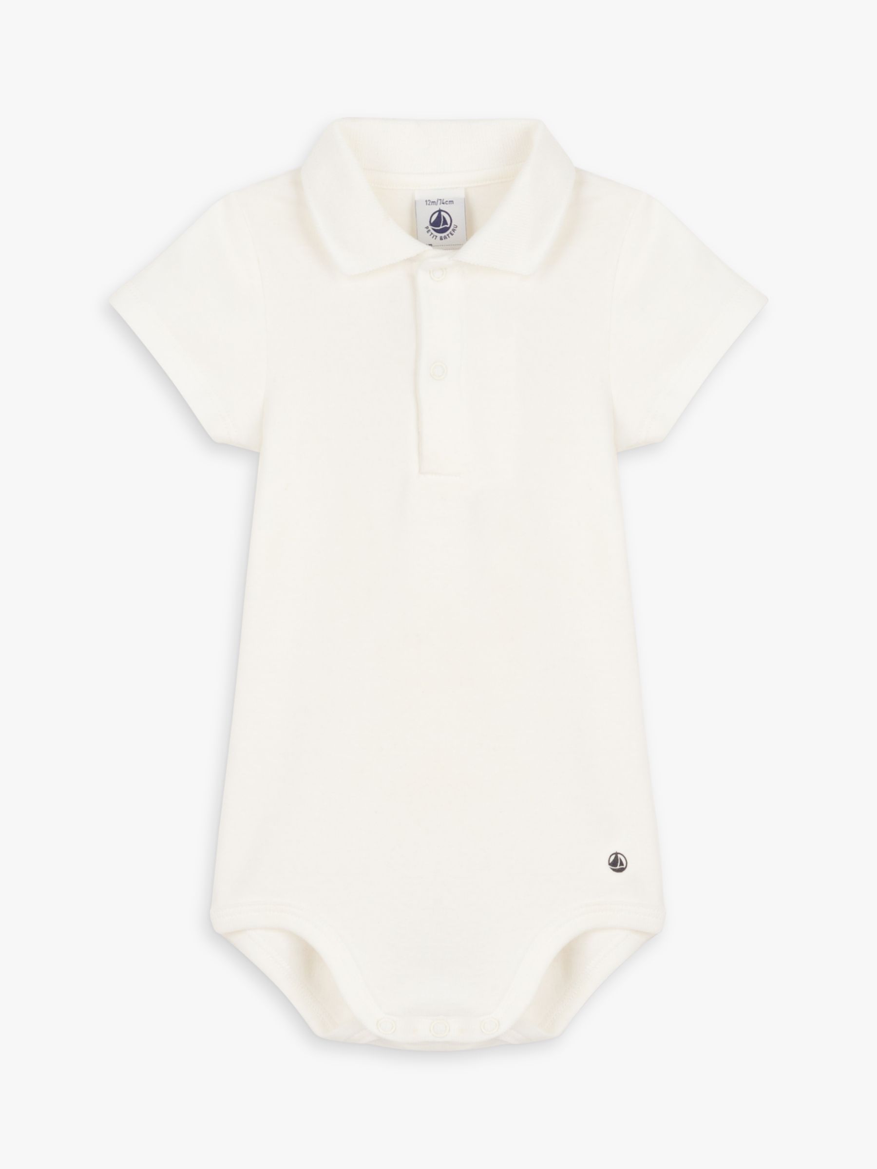 Petit Bateau Baby Organic Cotton Short Sleeve Polo Collar Bodysuit, Marshmallow, 3 years