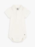 Petit Bateau Baby Organic Cotton Short Sleeve Polo Collar Bodysuit, Marshmallow