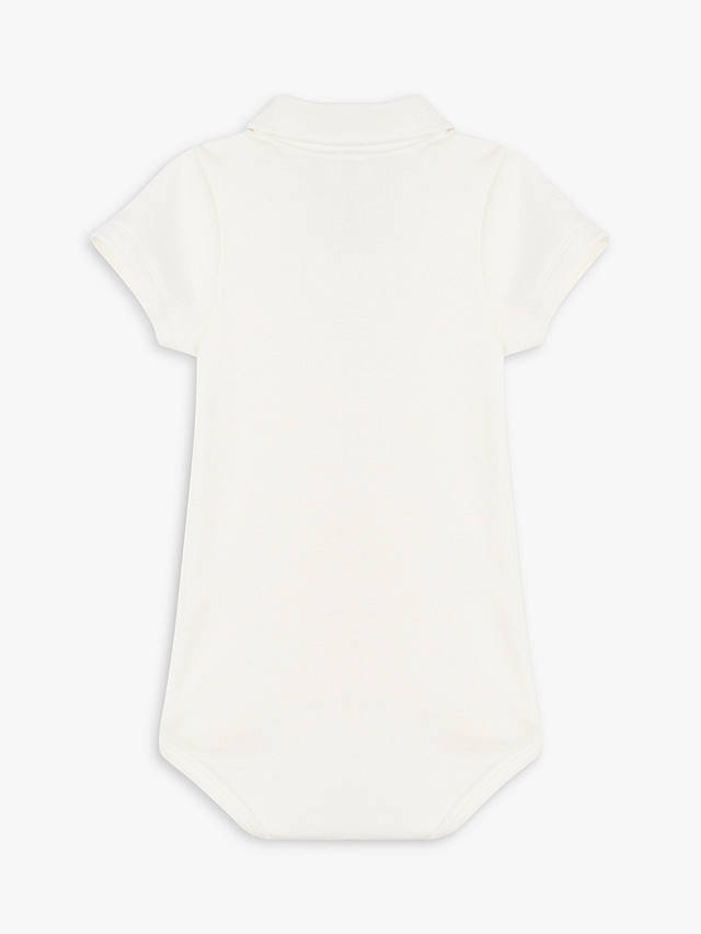 Petit Bateau Baby Organic Cotton Short Sleeve Polo Collar Bodysuit, Marshmallow