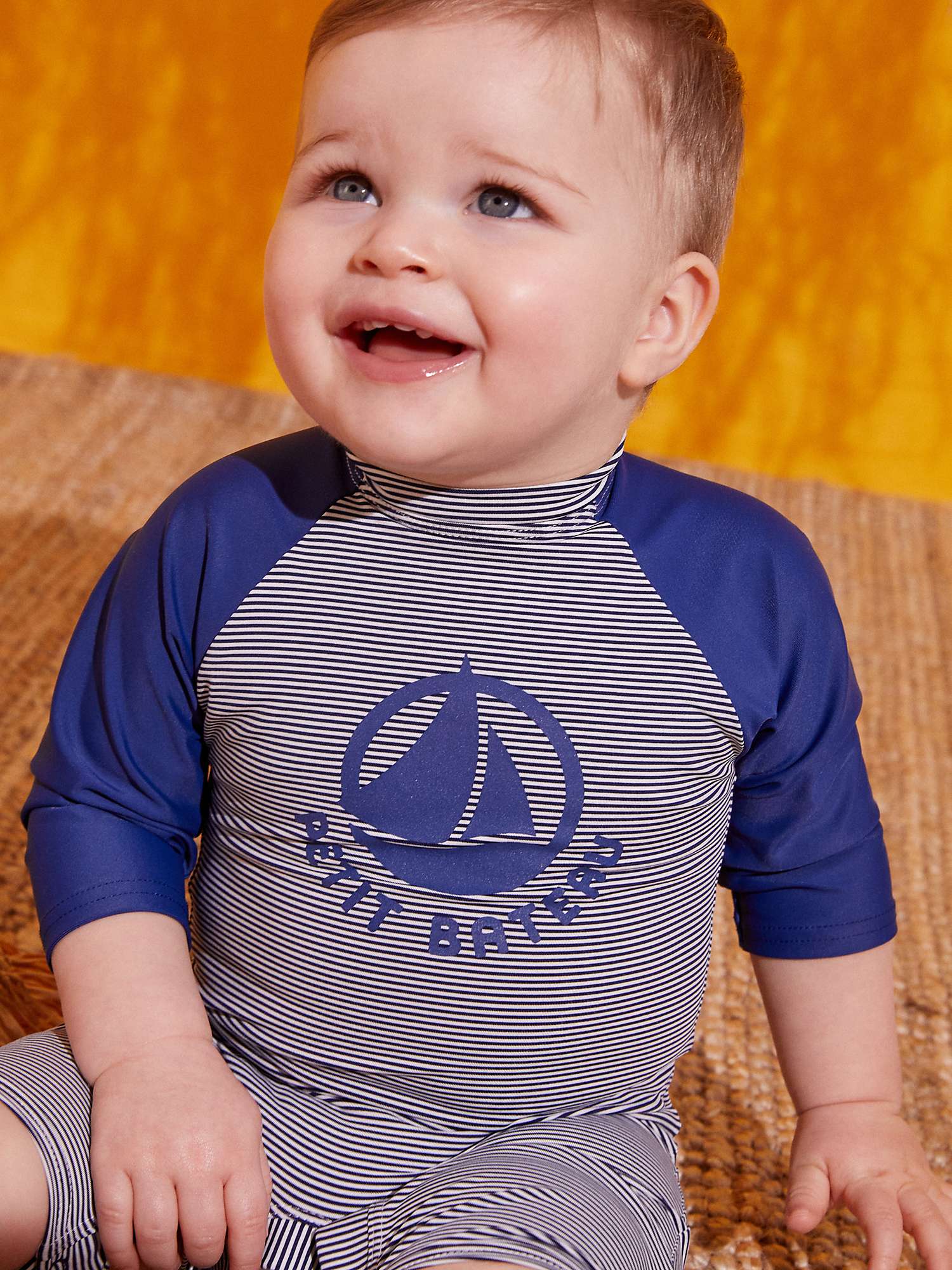 Buy Petit Bateau Baby Pinstripe Sun Protection Suit, Medieval/Marshmallow Online at johnlewis.com