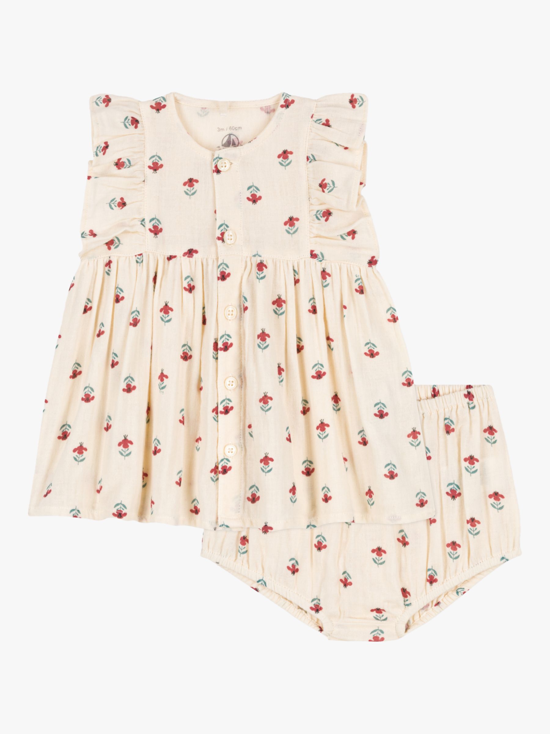 Petit Bateau Baby Gauze Floral Dress & Bloomer Set, Avalanche/Multi, 3 months