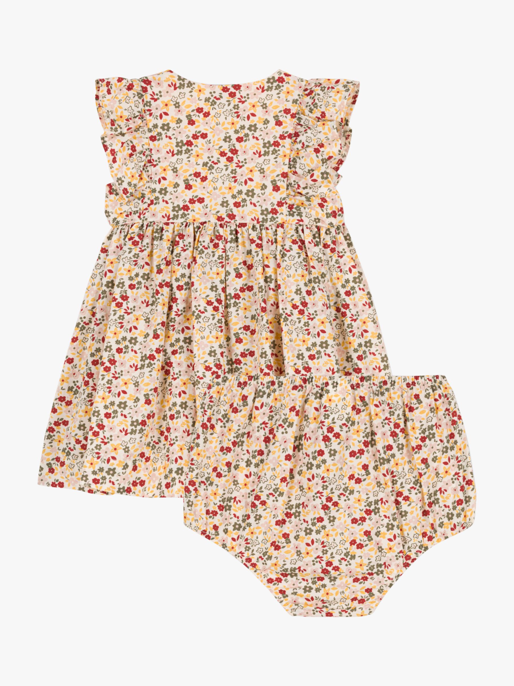 Petit Bateau Baby Poplin Floral Dress & Bloomer Set, Avalanche/Multi, 3 months