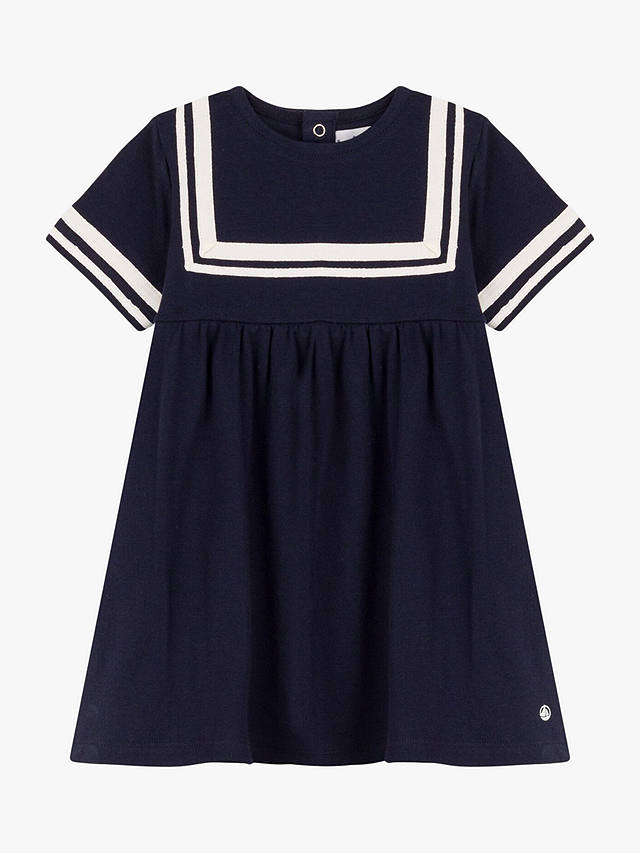Petit Bateau Baby Organic Cotton Sailor Dress, Smoked Blue/White