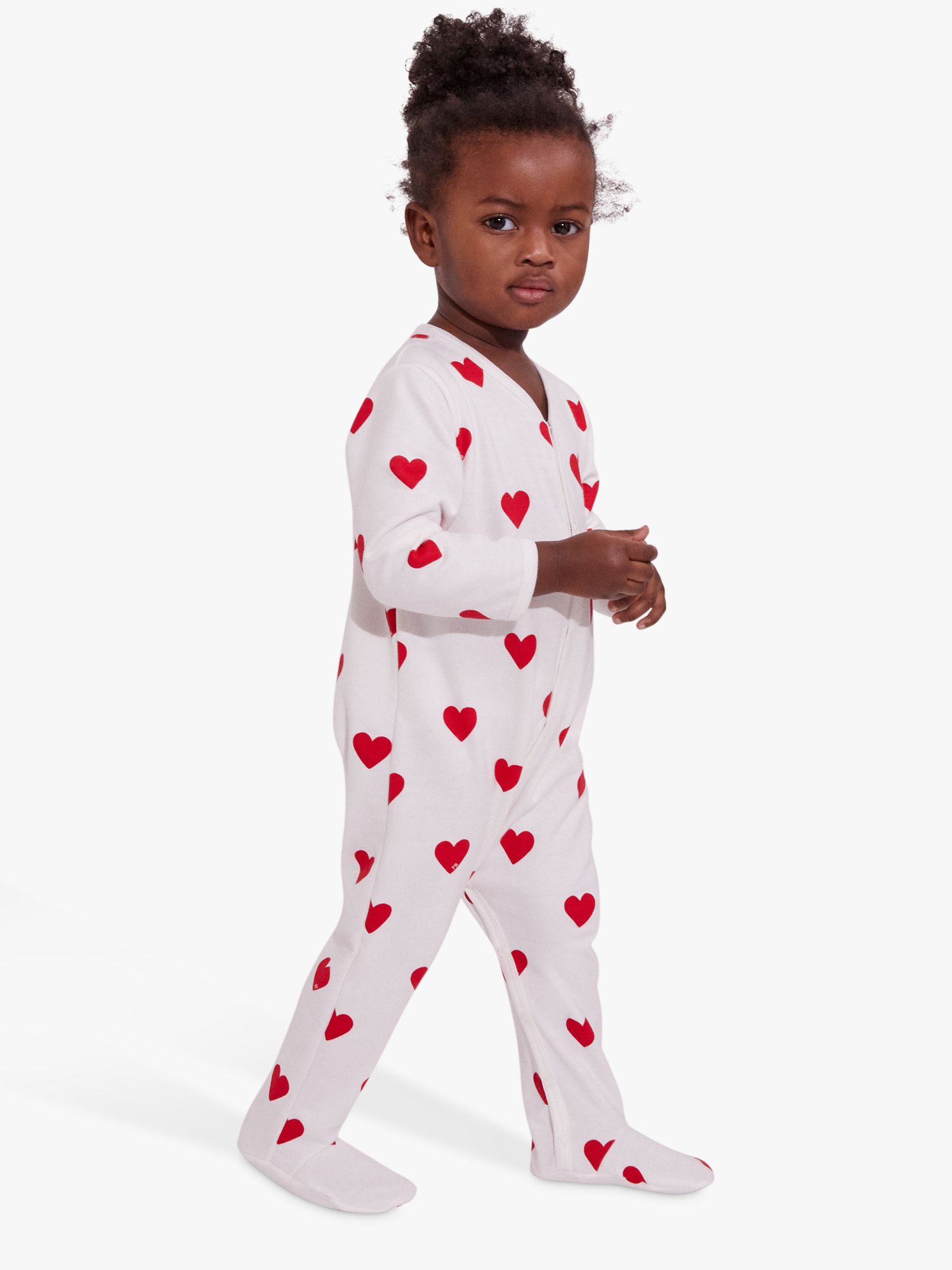 Petit Bateau Baby Heart Print Sleepsuit, Marshmallow/Terkuit at John Lewis  & Partners