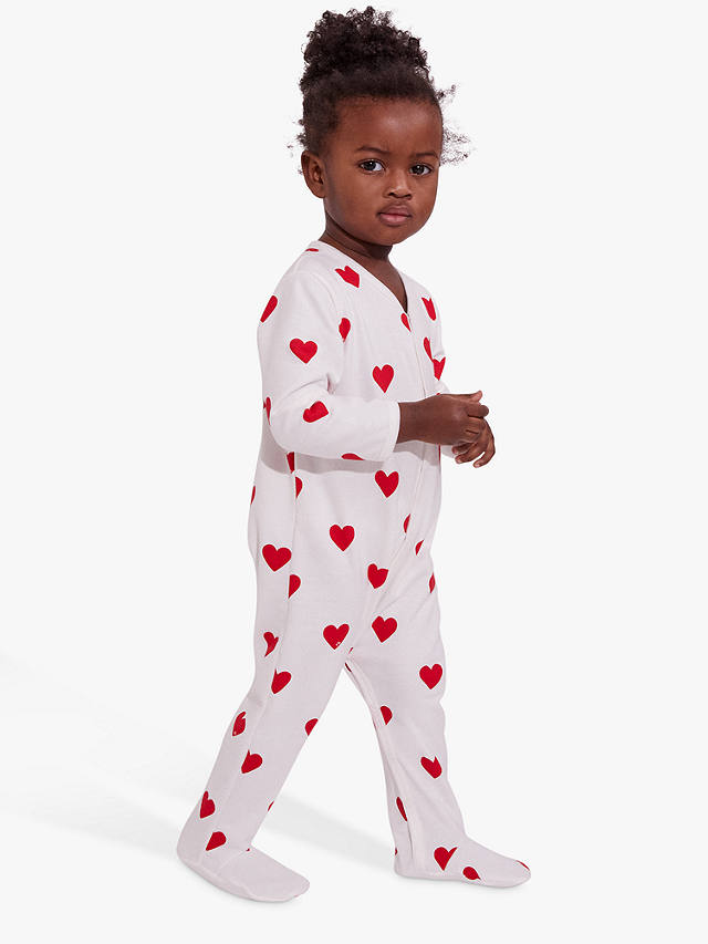 Petit Bateau Baby Heart Print Sleepsuit, Marshmallow/Terkuit