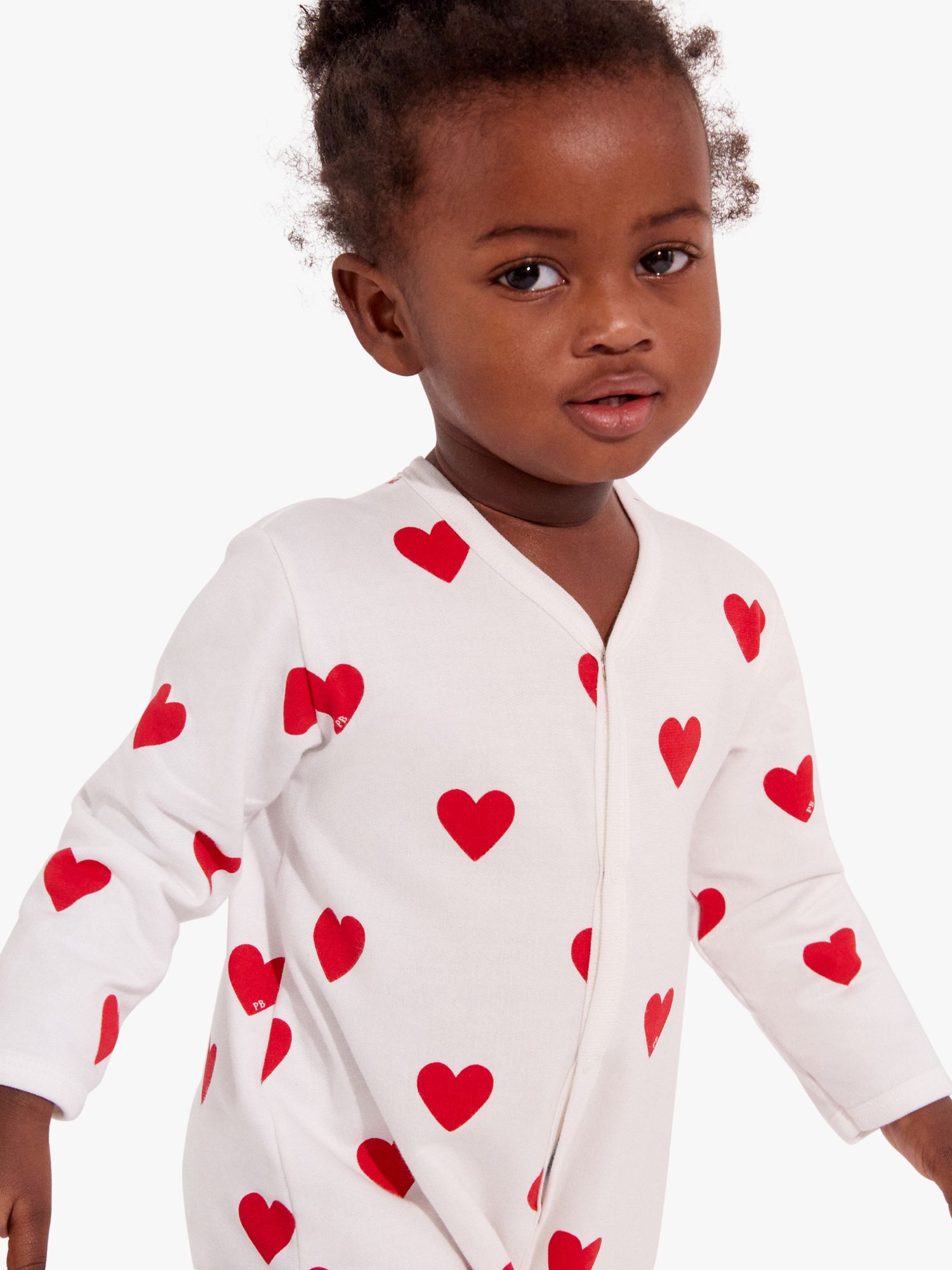Petit Bateau Baby Heart Print Sleepsuit, Marshmallow/Terkuit, 24 months