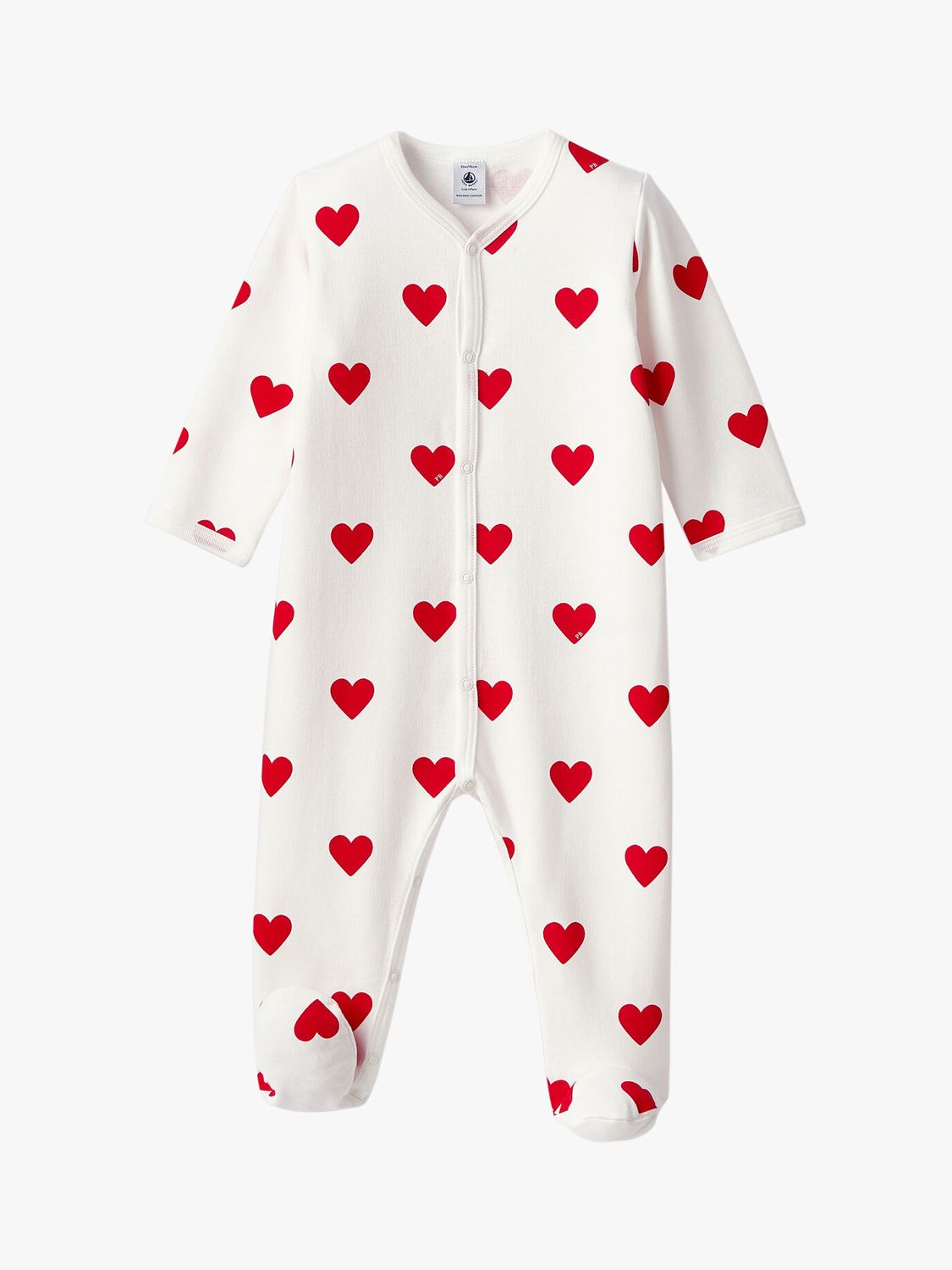 Petit Bateau Baby Heart Print Sleepsuit, Marshmallow/Terkuit, 24 months