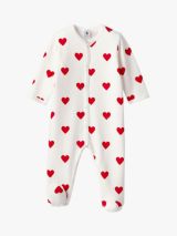 Petit Bateau Baby Heart Print Sleepsuit, Marshmallow/Terkuit