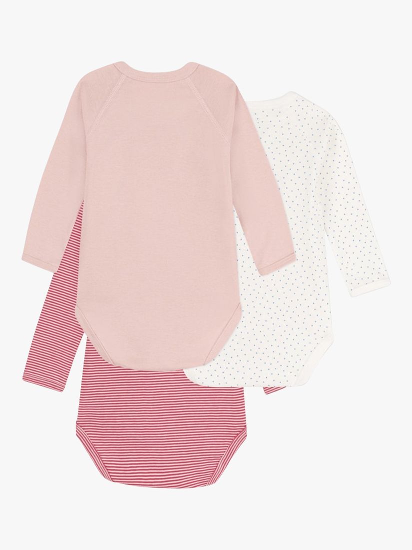 Buy Petit Bateau Baby Stripe Spot and Plain Bodysuit, Pack of 3, Pink/Multi Online at johnlewis.com