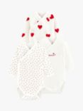 Petit Bateau Baby Heart Organic Cotton Long Sleeve Wrap Bodysuit, Pack of 3