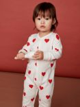 PetitBateau Baby Organic Cotton Heart Print Sleepsuit, Marshmallow/Terkuit
